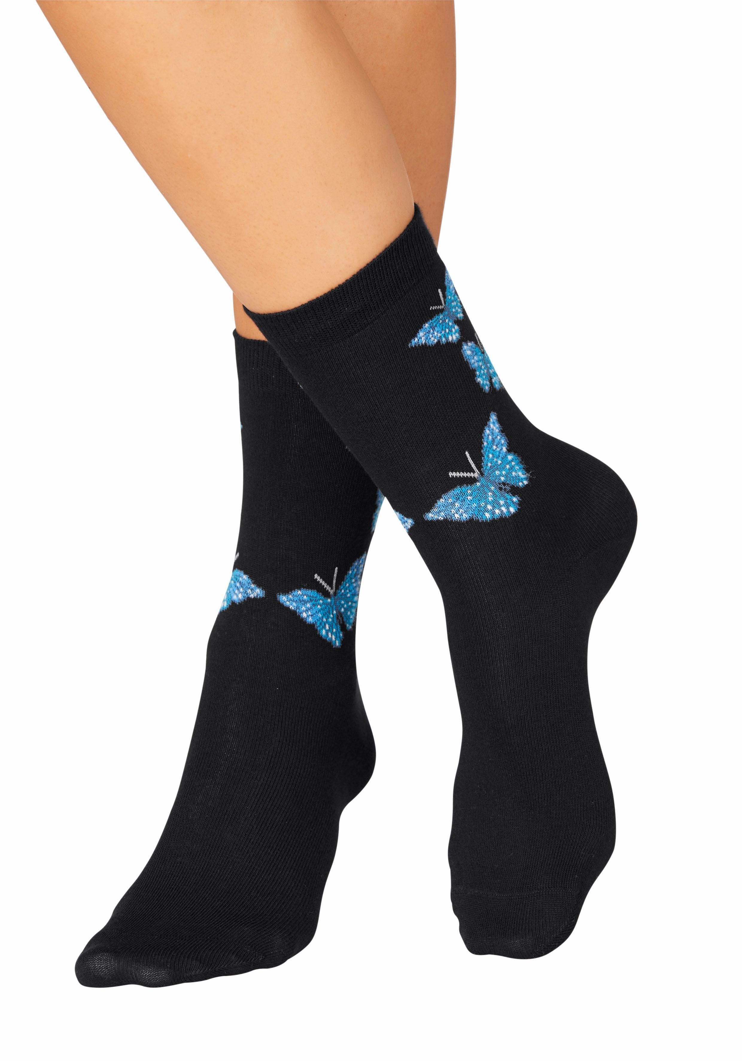 H.I.S Socken Damen lustige Motive Basic Socken für Freizeit und Alltag (Packung, 7-Paar, Gr. 58-38 bis 39-42) mit Schmetterlings- und Vogelmotiven – Bild 4 von 5