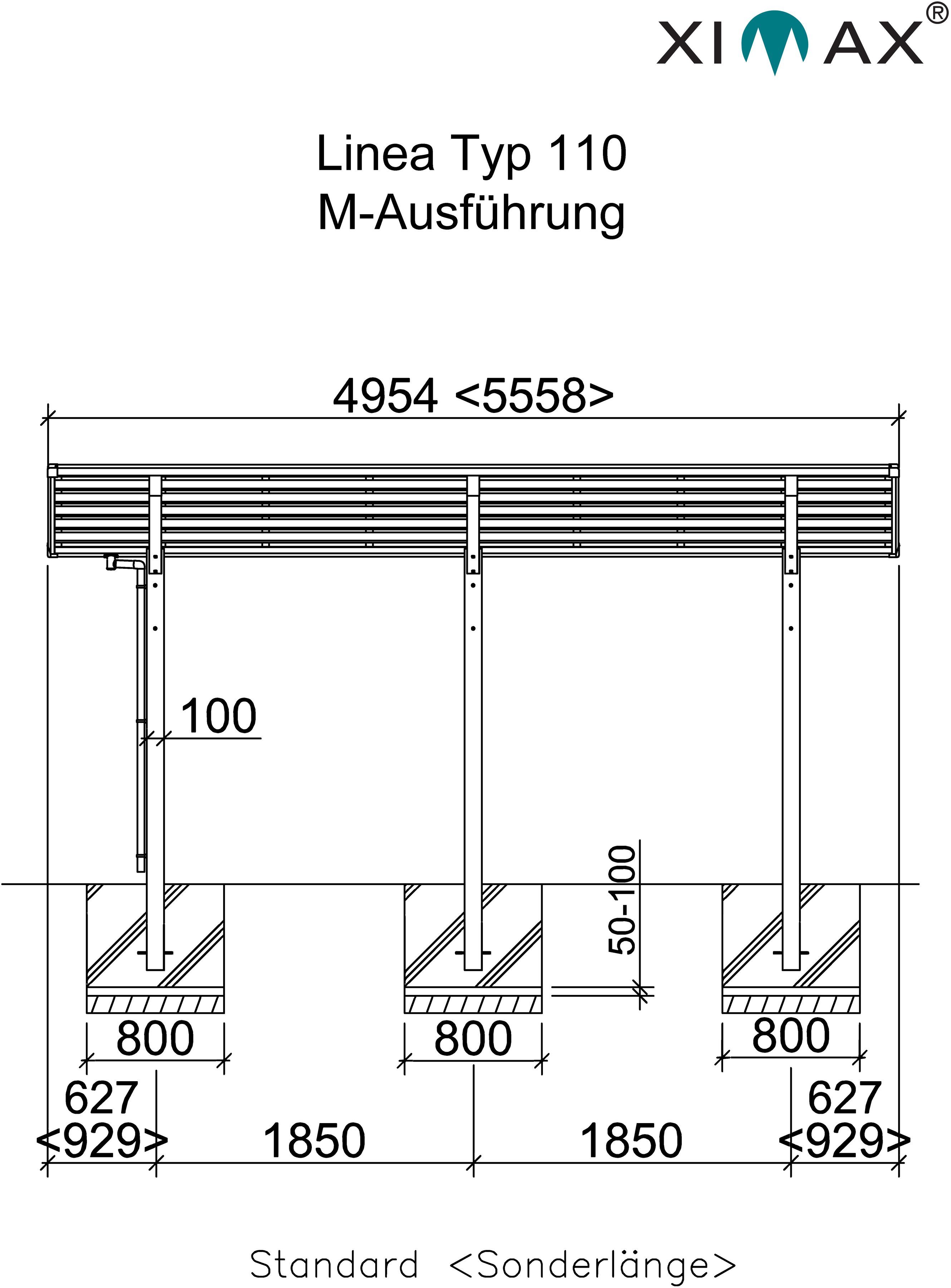 Ximax Doppelcarport Linea Typ 110 cm, Einfahrtshöhe, M-Edelstahl-Look, 240 Aluminium BxT: 546x495 cm