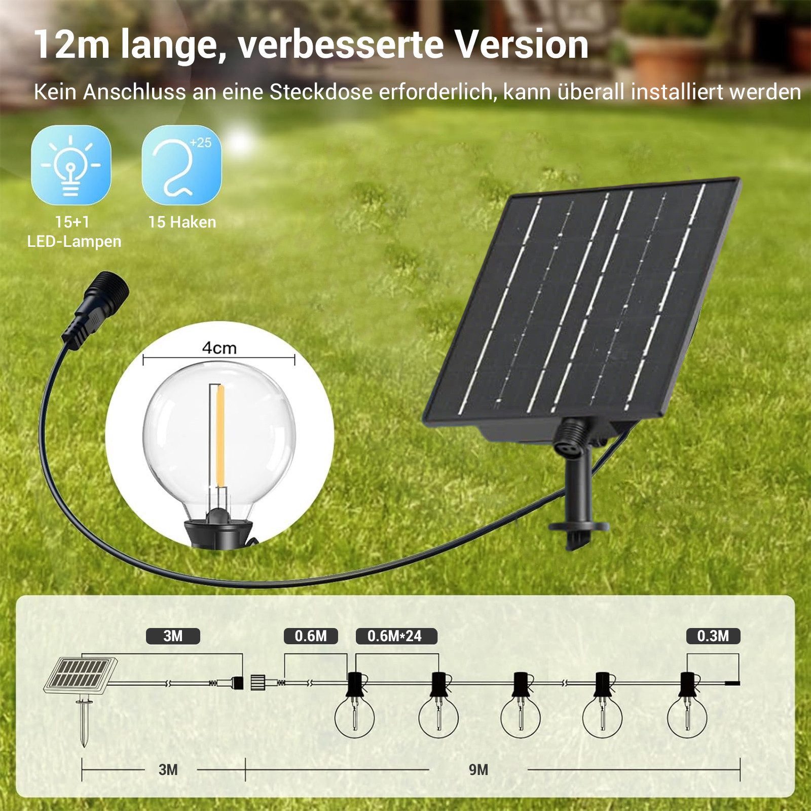 Quntis Lichterkette led lichterkette solar außen, 9/16M solarlichterkette outdoor IP44, Solarlampen Outdoor, SolarLichterkette mit Fernbedienung/Dimmbar/Timer