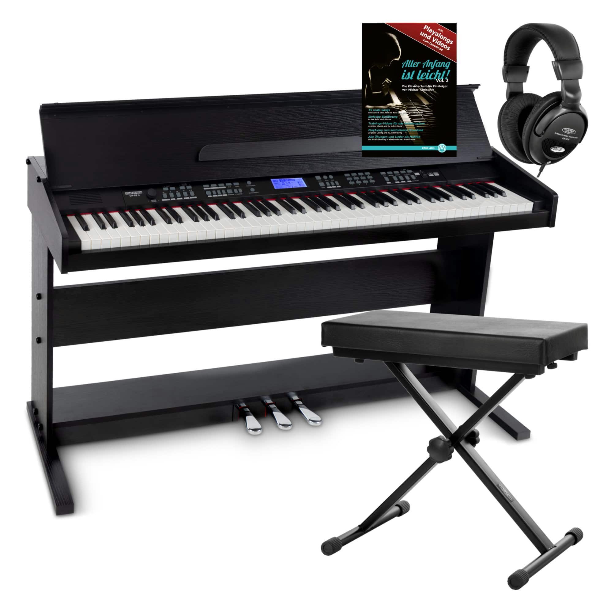 FunKey Digitalpiano DP-88 II E-Piano mit 88 anschlagsdynamische Tasten (Spar-Set, 4-St., inkl. Keyboardbank, Kopfhörer und Klavierschule), umfangreiche Begleitautomatik und Keyboard Chord Akkordbegleitung