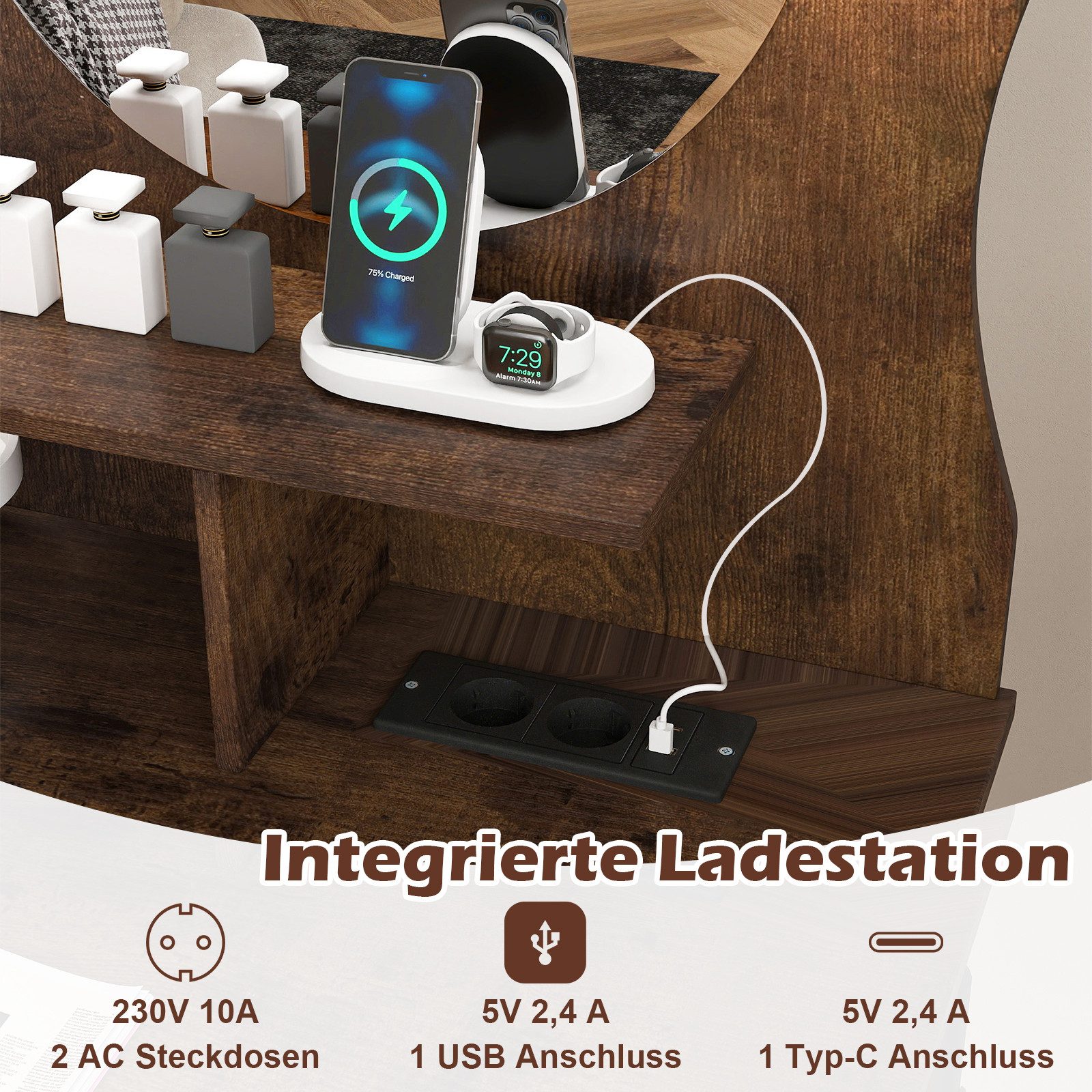 COSTWAY Schminktisch (1-St), Frisiertisch mit Spiegel, 3 Lichtmodi, in Katzenform