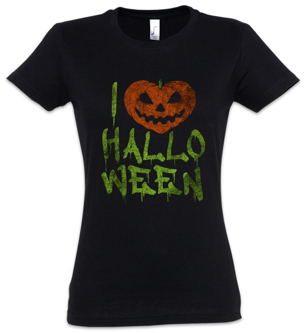 Urban Backwoods Print-Shirt I Love Halloween Damen T-Shirt Kürbis Gesicht Laterne Samhain Pumpkin (1-tlg) Suppe Nightmare Albtraum Before