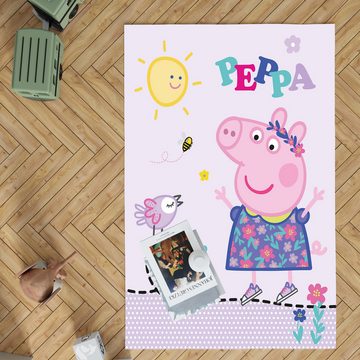 Kinderteppich Peppa Wutz Pig Happy Rosa Spiel-Teppich 100x133, BERONAGE, rechteckig, Höhe: 10 mm, rutschfest
