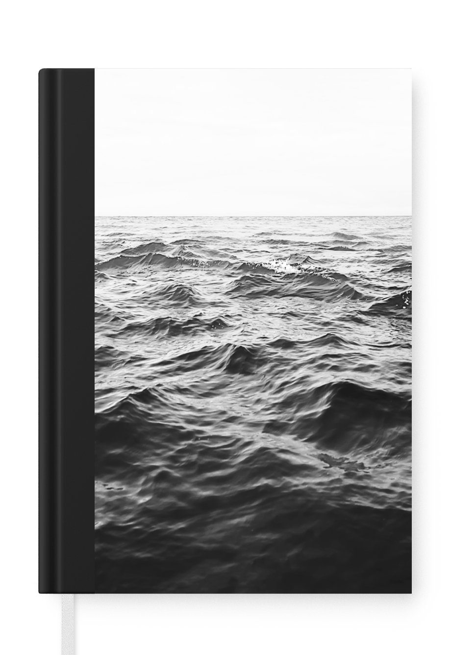 MuchoWow Notizbuch Meer - Wasser - Natur - Schwarz und weiß, Journal, Merkzettel, Tagebuch, Notizheft, A5, 98 Seiten, Haushaltsbuch