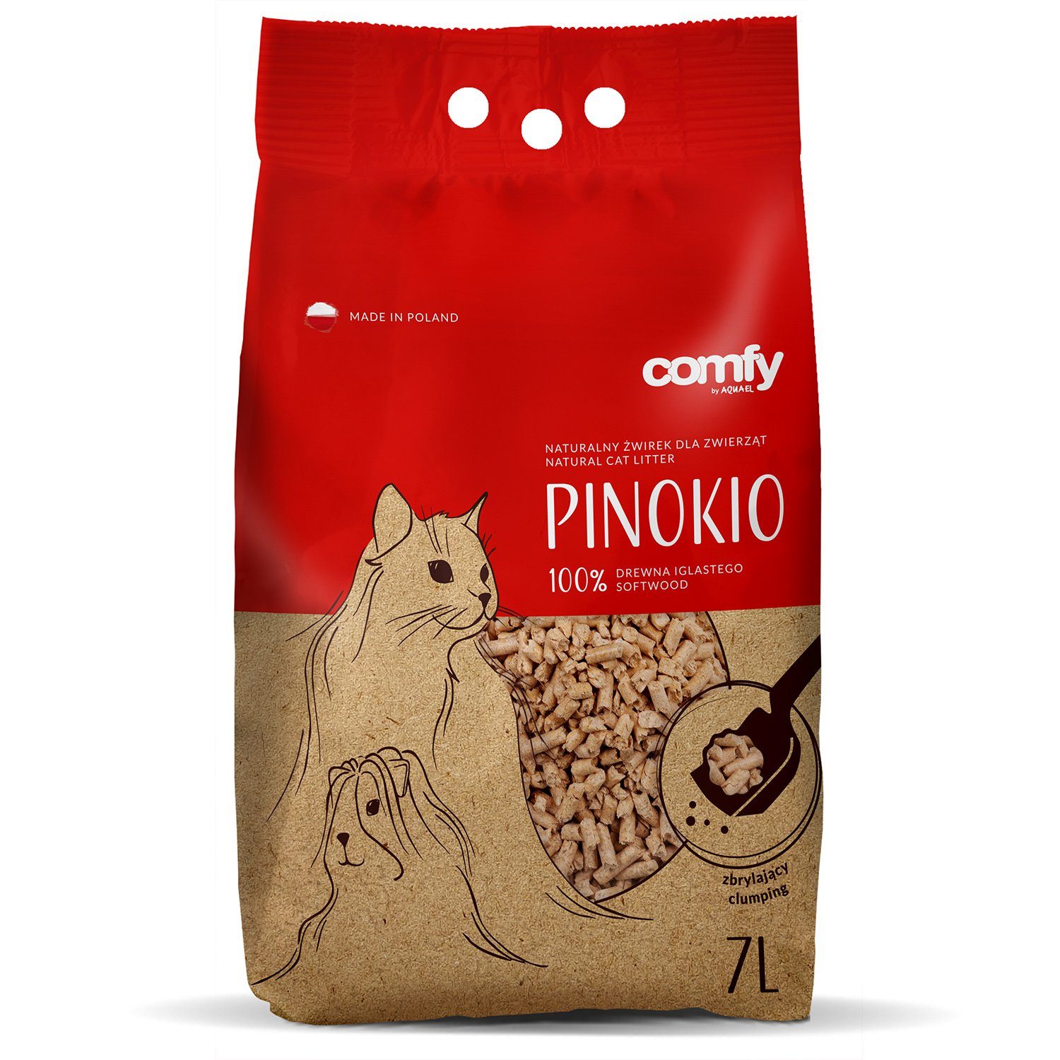 Comfy Katzenstreu Katzenstreu Pinokio Holzpellets Klumpend 7L, Effektive Geruchskontrolle, Extrem staubarm