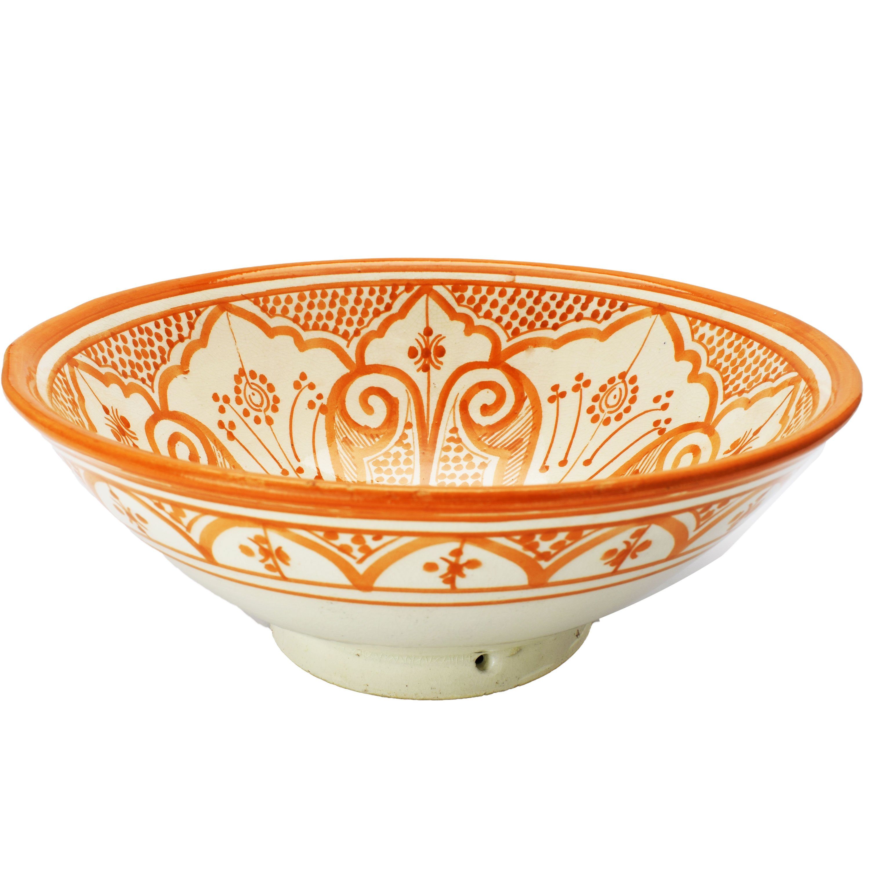Marrakesch Orient & Mediterran Interior Snackschale Marokkanische Keramikschale Liyah aus Keramik in Weiß-Orange 25 cm, Keramik, (1-tlg), Handarbeit