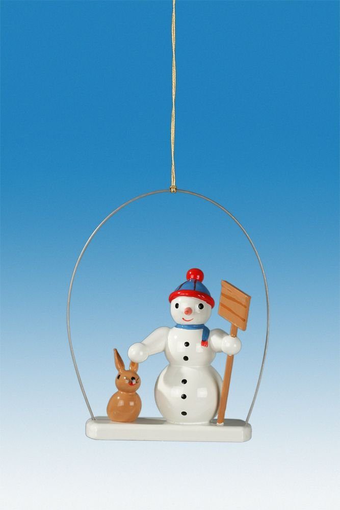 Christbaumschmuck Baumbehang Schneemann im Ring mit Hase Höhe ca. 6cm NEU