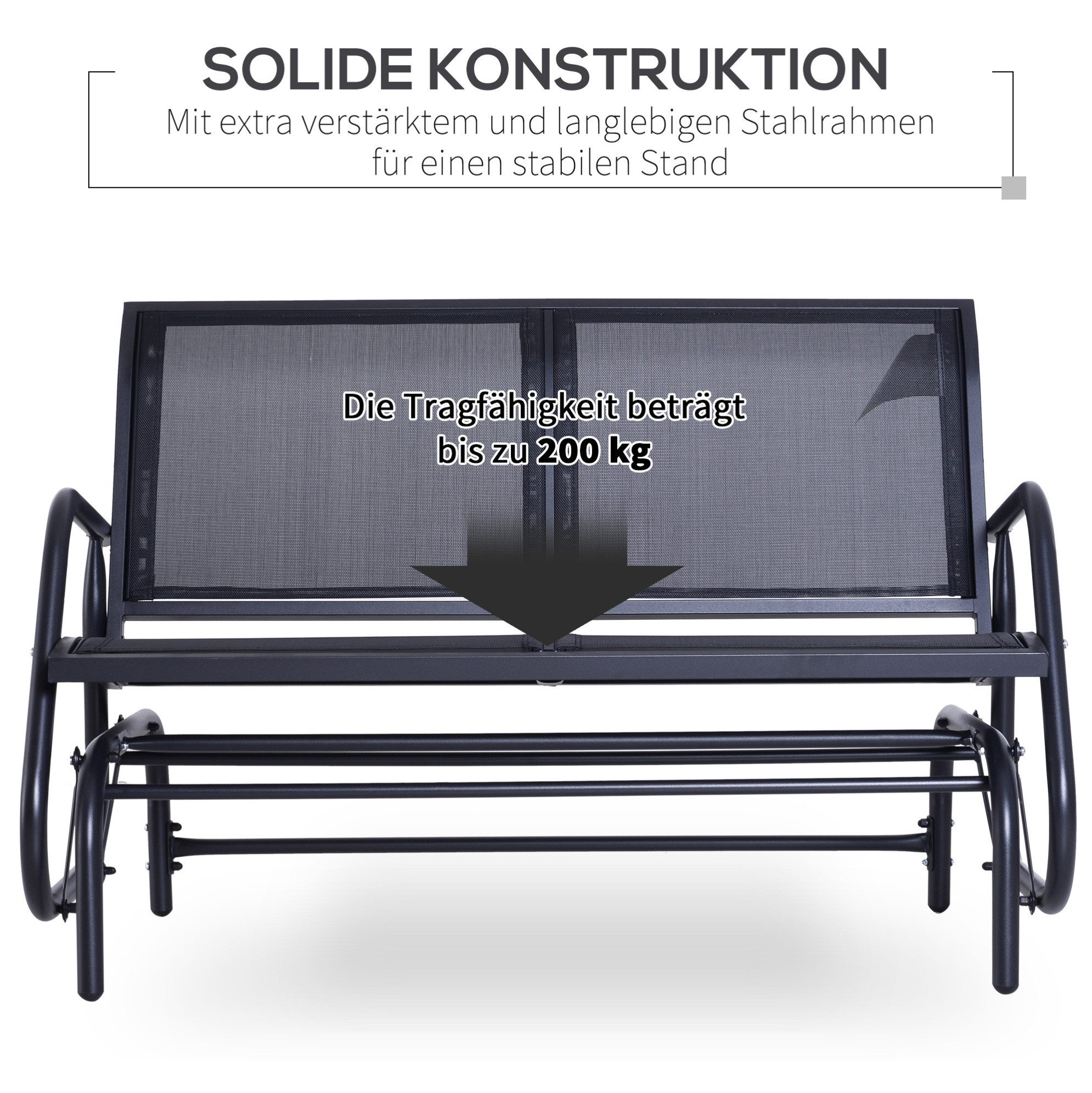 MODFU Schaukelstuhl Metall Schaukelbank für Garten, Terrasse und entspannte Sitzmomente (Schaukelstuhl 2-Sitzer 120x70x88 cm Schwarz Metall Gartenbank Balkon, 1 St), Gartenschaukel Sitzbank aus Stahl für 2 Personen Outdoor Nutzung