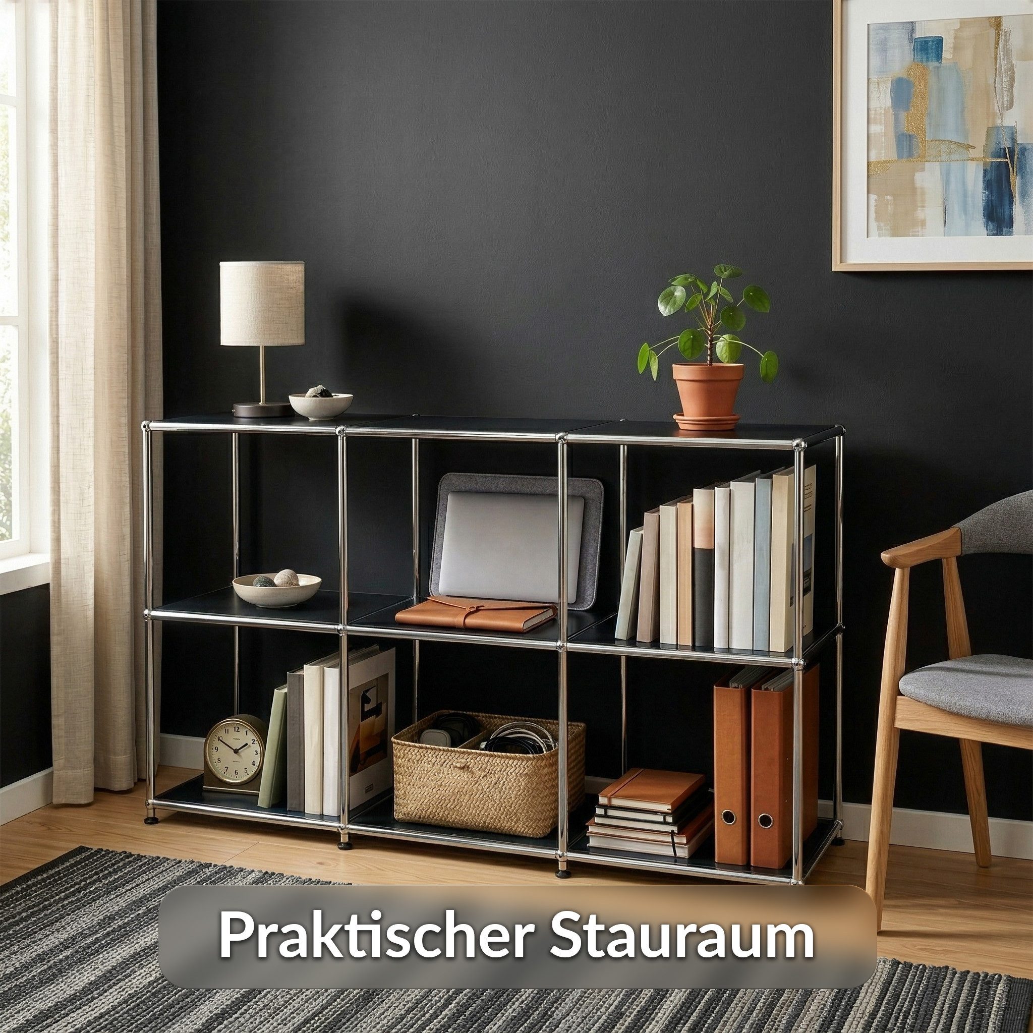 Floordirekt Sideboard Metall Concept Epure MK-018, Standregal Lowboard (Standregal Lowboard), verchromtes Metallgestell, 3 Ablagen, B116×T40×H82 cm – Bild 5 von 5