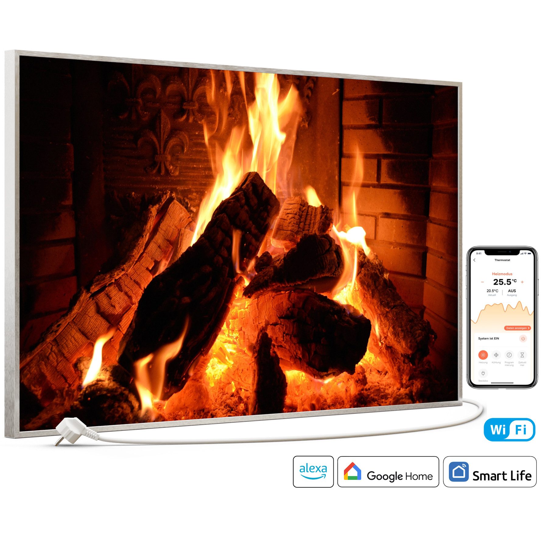 STEINFELD Heizsysteme Infrarotheizung Bild 600W, 100x60cm, Made in Germany, 7 Jahre Garantie, mit Thermostat, Silber
