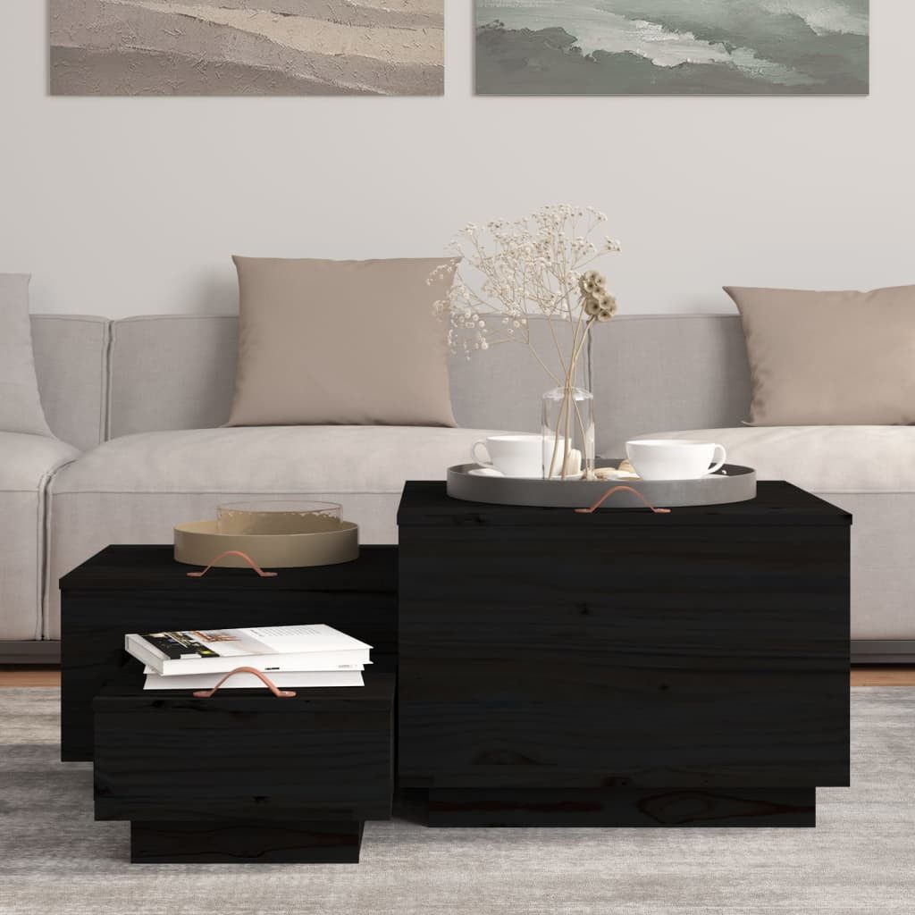 vidaXL Aufbewahrungsbox Aufbewahrungsboxen mit Deckeln 3 Stk. Schwarz Massivholz Kiefer (3 St)