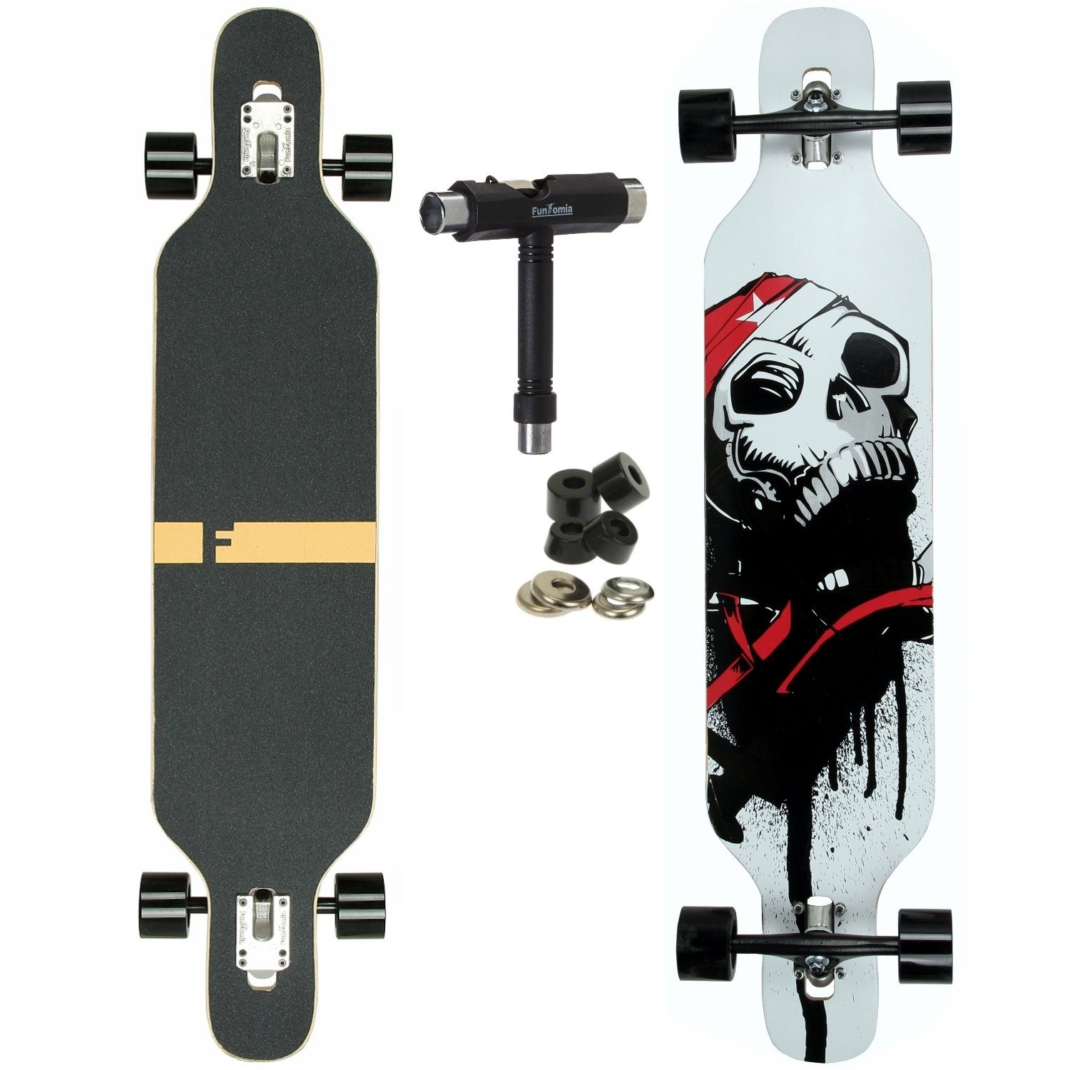 Kugellager, Flex in - T-Tool Tip Tip Mach1 mit Camber Weiß 3 Cruiser - Rollen + Twin Through Longboard Speed Skateboard Camber Flex Skull LED Stufen Ahornholz bis Twin Drop Longboard FunTomia 25 3 ABEC-9 / 68kg und Komplettboard