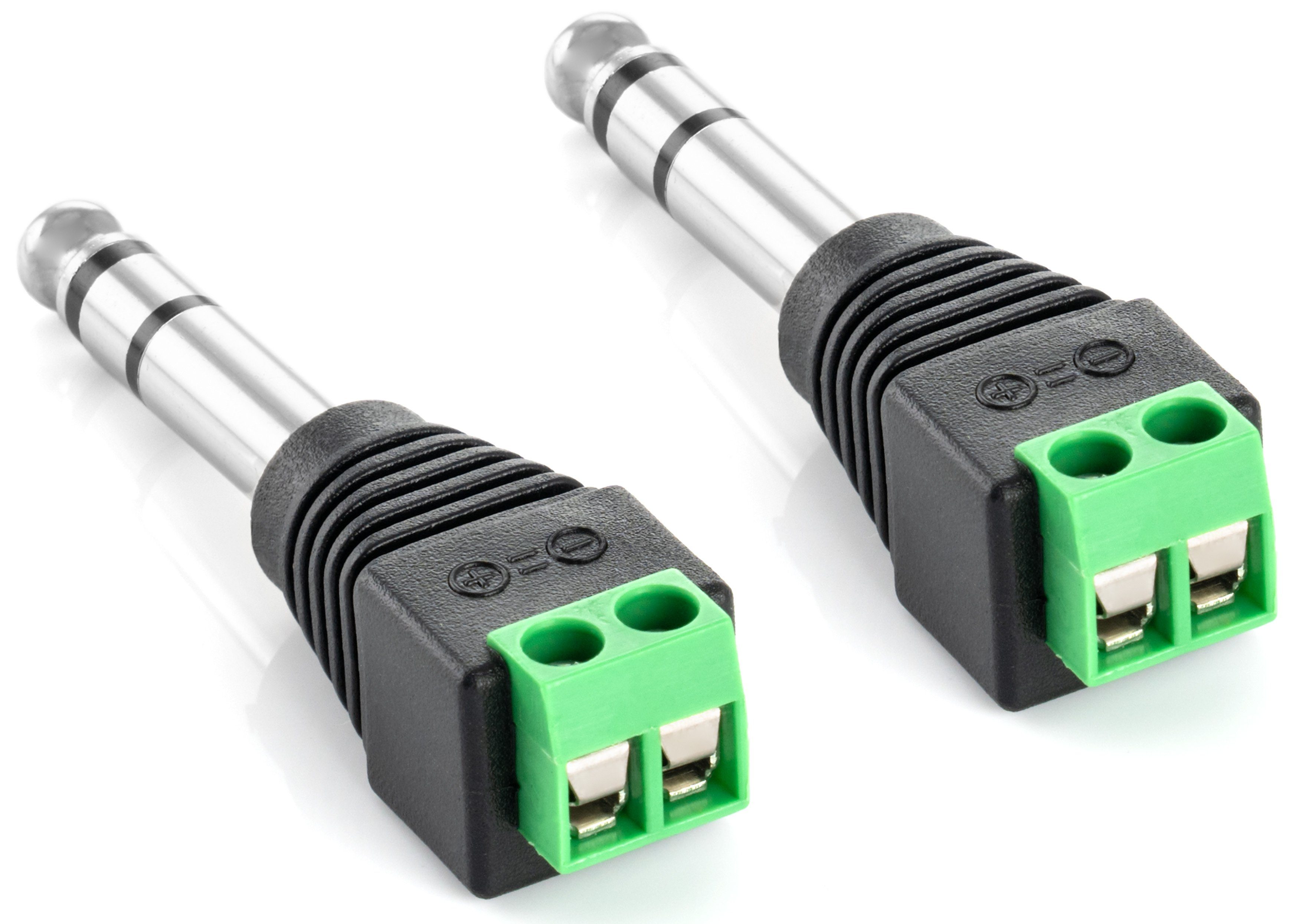 Poppstar Audio Klinkenstecker 2 Stück Audio-Adapter 6,35-mm-Klinke zu 2-pin Terminal Block, (Adapter 6,35mm Klinke Stereo männlich auf 2-pin Terminal Block)