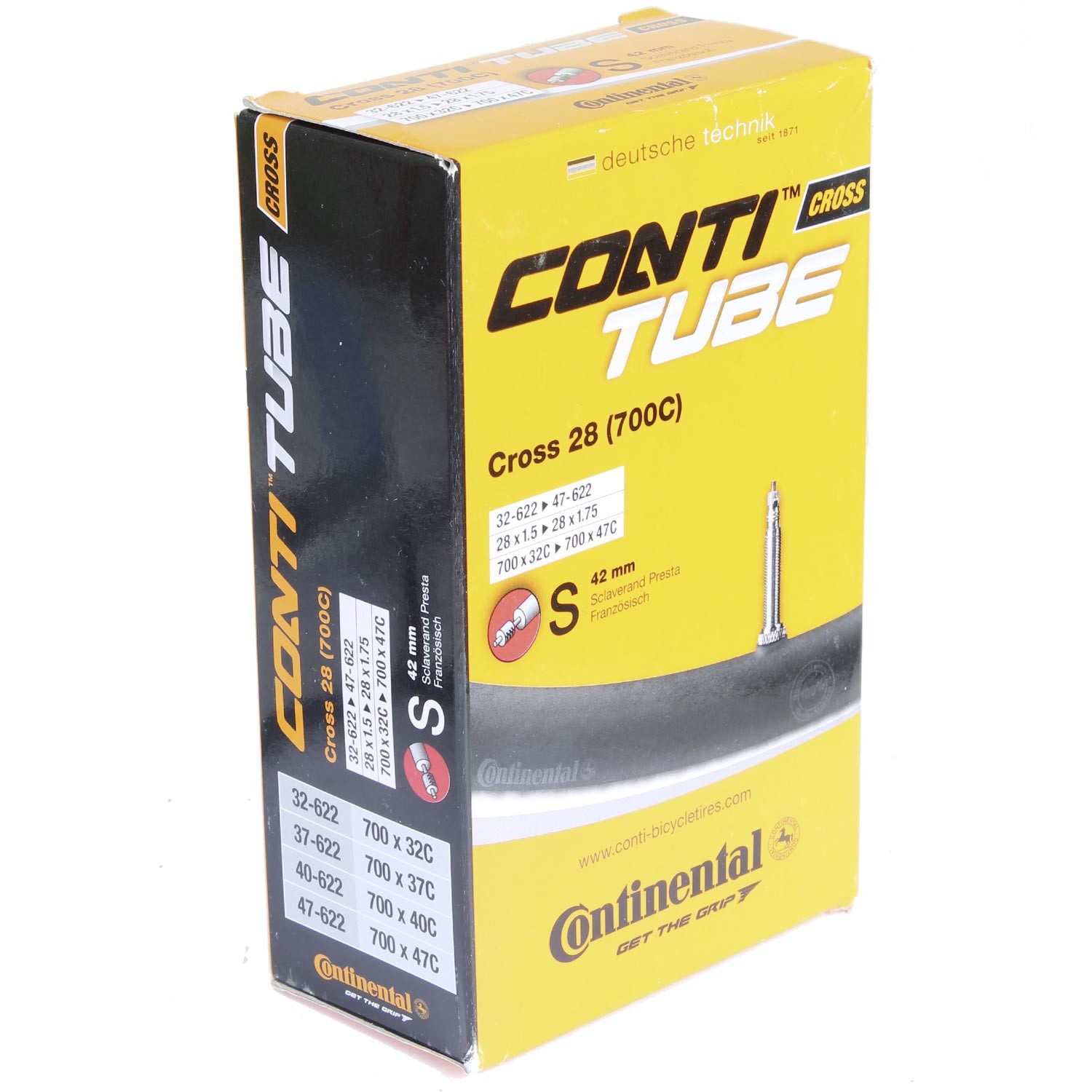 CONTINENTAL Fahrradschlauch ContiTube Cross, 28 Zoll (71,12 cm), (700x32-47C, 1-St), 28 Zoll Schlauch Conti Tube Rennrad Autoventil Schrader Ventil 40 mm