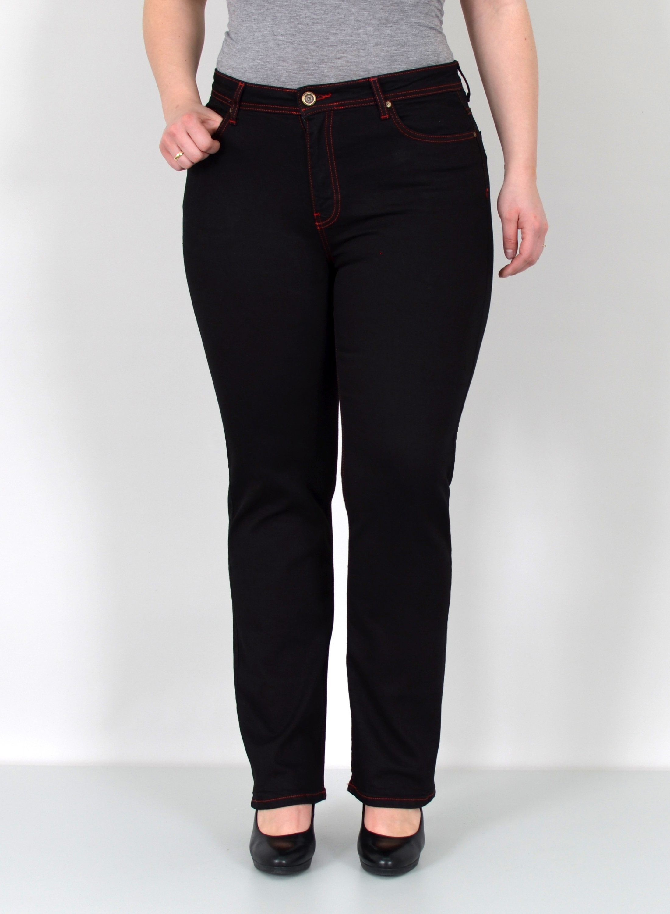 ESRA Straight-Jeans Damen Jeanshose Gerader Schnitt Stretch Hose hoher Bund günstig online kaufen
