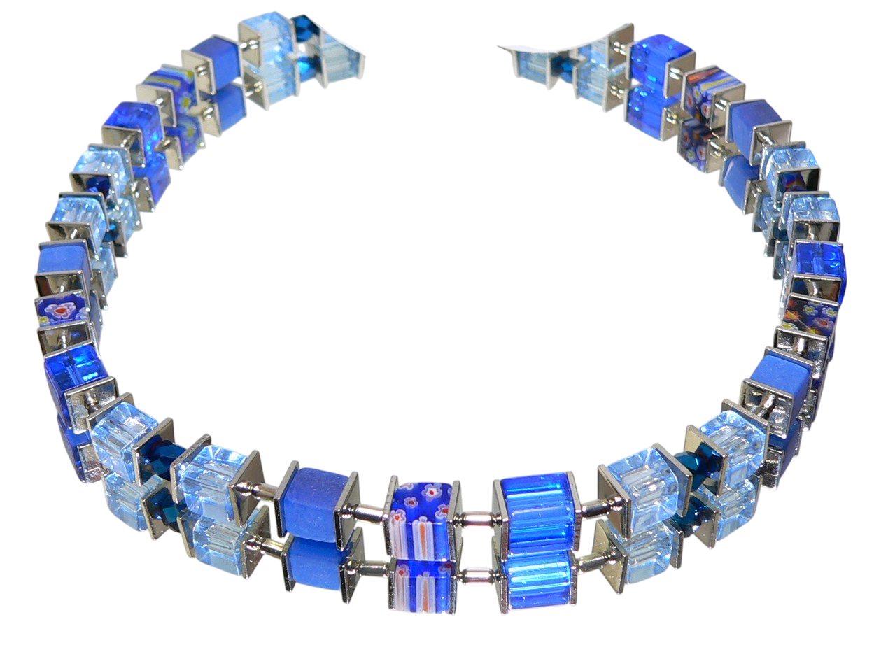 traumschmuck Kette ohne Anhänger 092m Halskette Collier Würfelkette Glas Millefiori blau (Geschenk, Muttertag, Weihnachten, Geburtstag, Valentinstag, incl. Schmuckbox), handgefertigt, Made in Germany