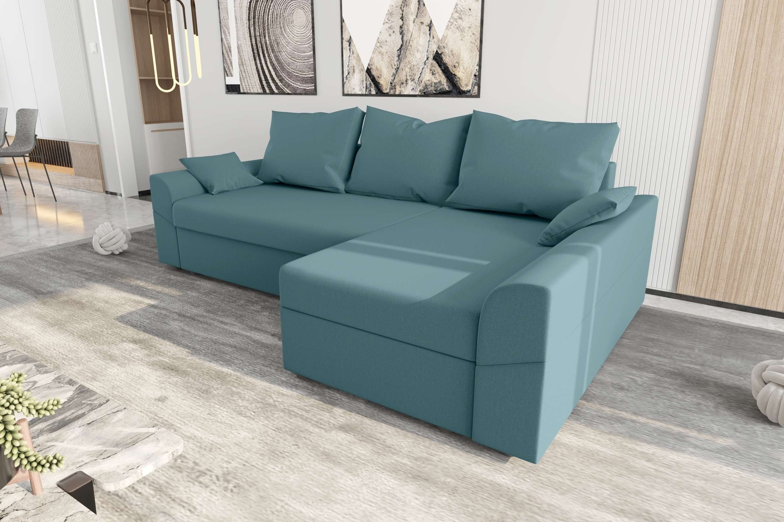 L-Form, Sofa, Stylefy mit Sitzkomfort, Design Aurora, Bettkasten, mit Ecksofa Bettfunktion, Eckcouch, Modern