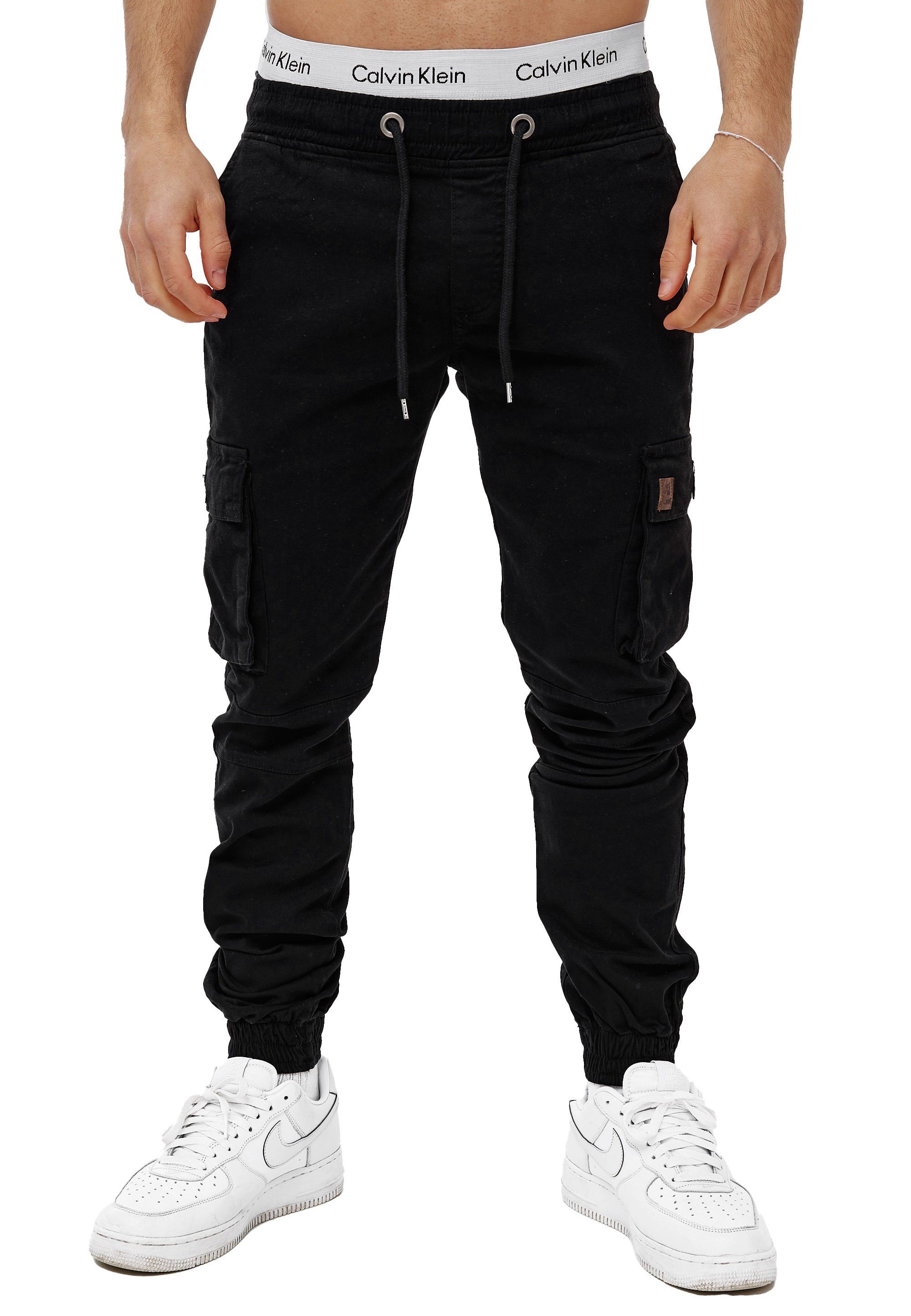 Business Casual Streetwear, Straight-Jeans Schwarz 1-tlg) (Chino H-3413 Freizeit OneRedox Cargohose