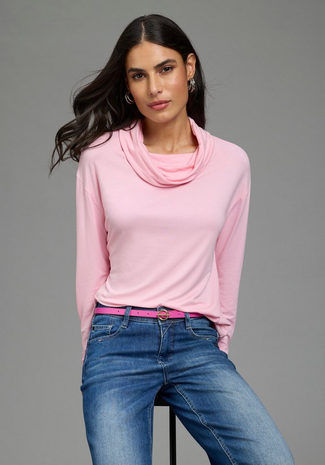 Laura Scott Langarmshirt aus Jersey, mit Schlauchkragen, figurumspielende Passform, unifarben