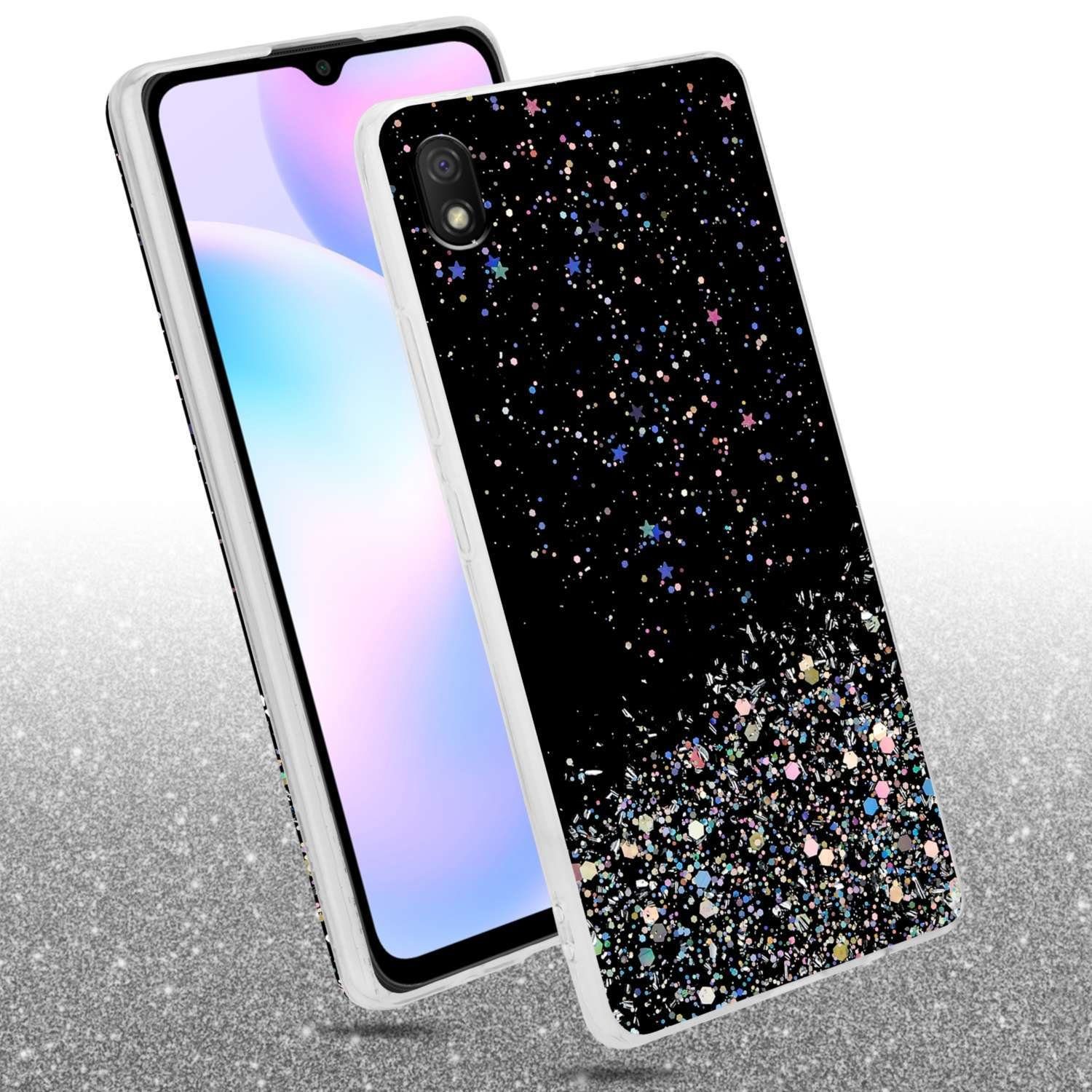 Cadorabo Handyhülle für Xiaomi RedMi 9A / RedMi 9AT Hülle Xiaomi RedMi 9A / RedMi 9AT, Flexible TPU Silikon Handy Schutzhülle - Hülle - mit Glitzer
