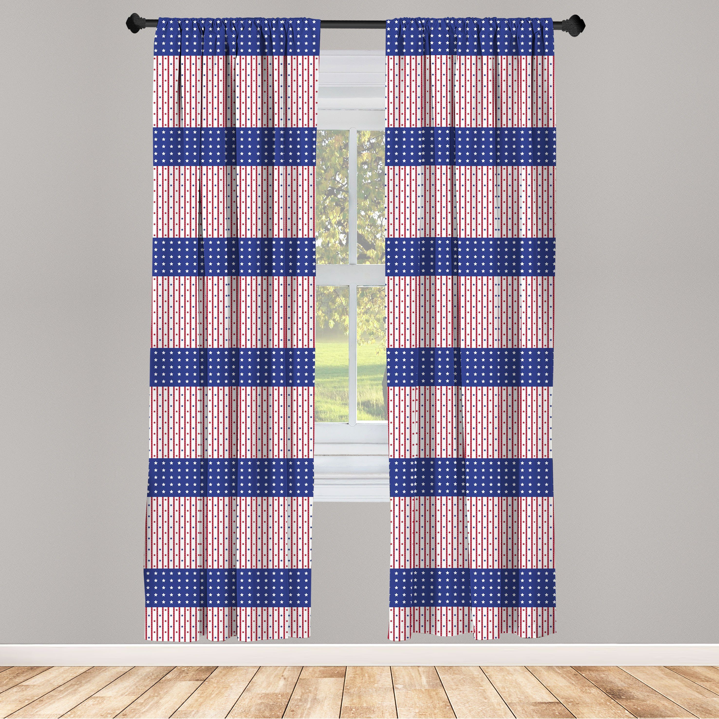 Gardine Vorhang für Wohnzimmer Schlafzimmer Dekor, Abakuhaus, Microfaser, Vereinigte Staaten von Amerika Stars and Stripes-Flagge