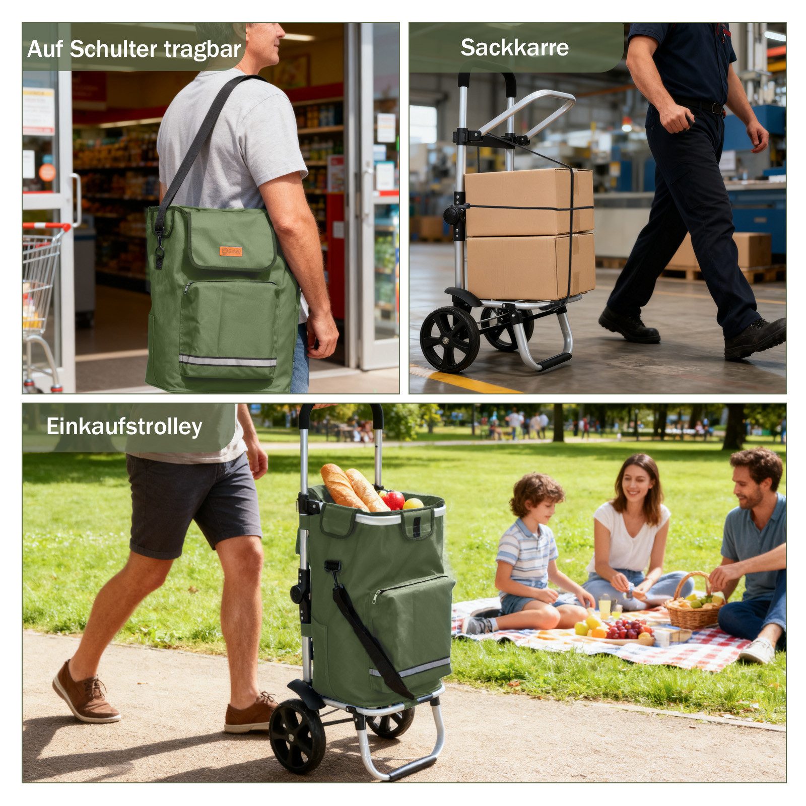 Sekey Einkaufstrolley 3-in-1 mit Kühlfach und Spanngurt, Faltbarer Einkaufswagen 42L & 35kg, 42 l, 3-in-1 Trolley, Sackkarre & Umhängetasche, Ideal für Einkäufe – Bild 5 von 5
