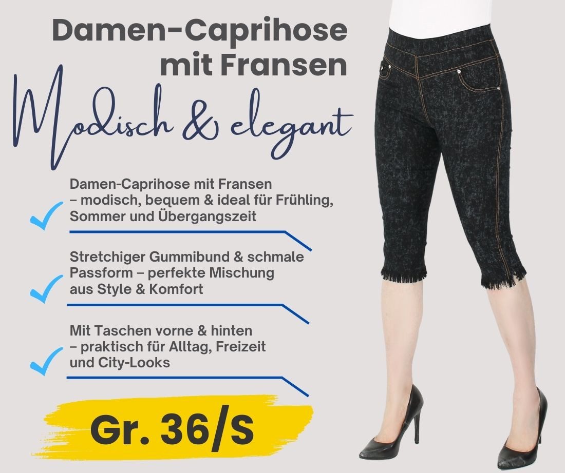 dy_mode Caprihose Damen Capri Hose mit Fransen – Bequeme 3/4-Sommerhose mit elastischem Bund, Middle Waist