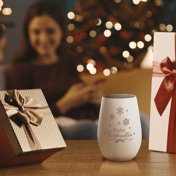GRAVURZEILE Windlicht aus Glas mit Gravur - Frohe Weihnachten Schneeflocke - Weihnachtsdeko (Weiß/Silber), Geschenke für Frauen und Männer zum Geburtstag und weitere Anlässe
