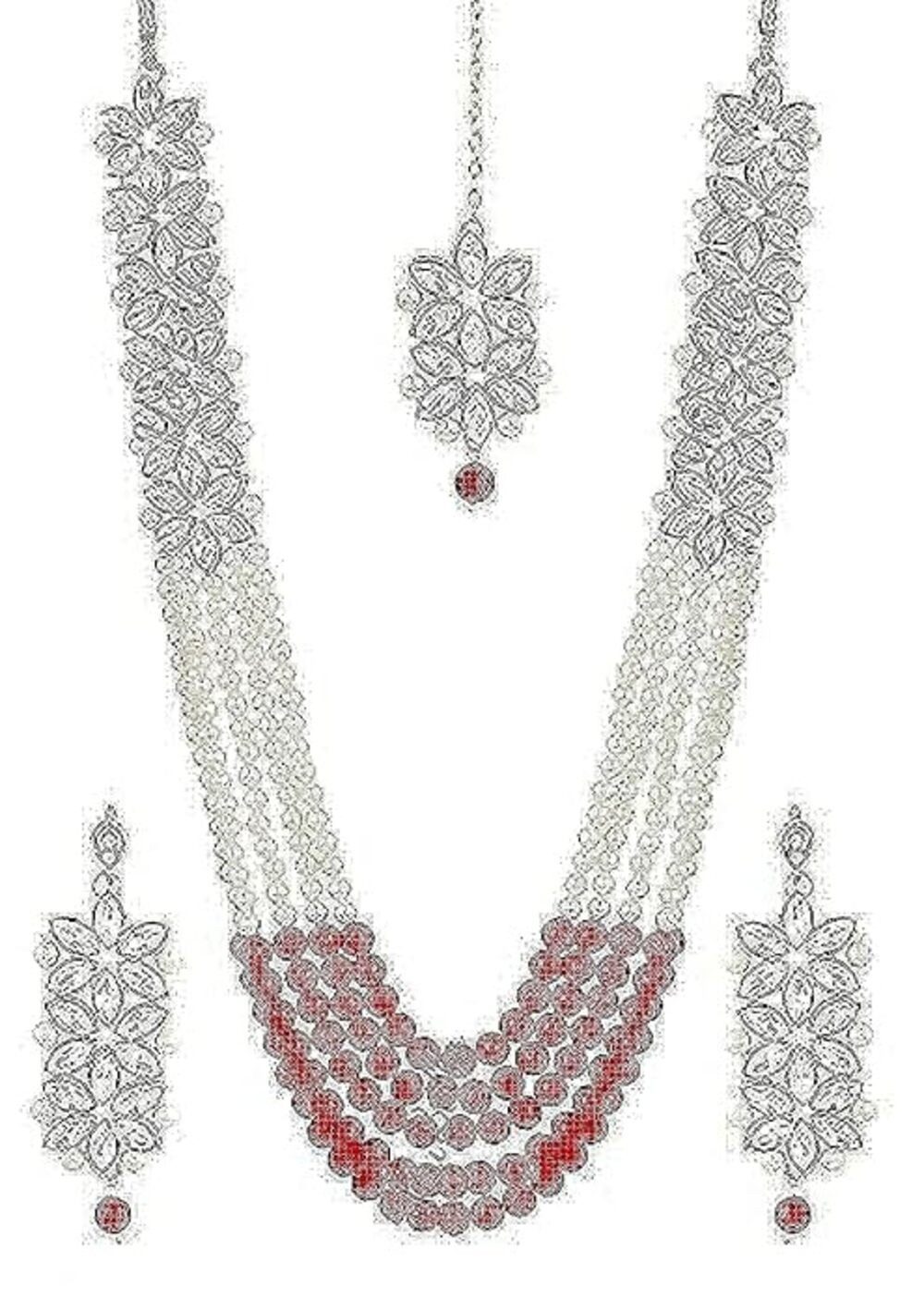YouBella Schmuckset Hochzeit Braut Halskette Für Frauen & Mädchen (In Box Inhalt: Halskette x 1, Paar Ohrringe x 1, Stirn Ornament x 1, With Earrings and Forehead Ornament), Modischer Kunstschmuck