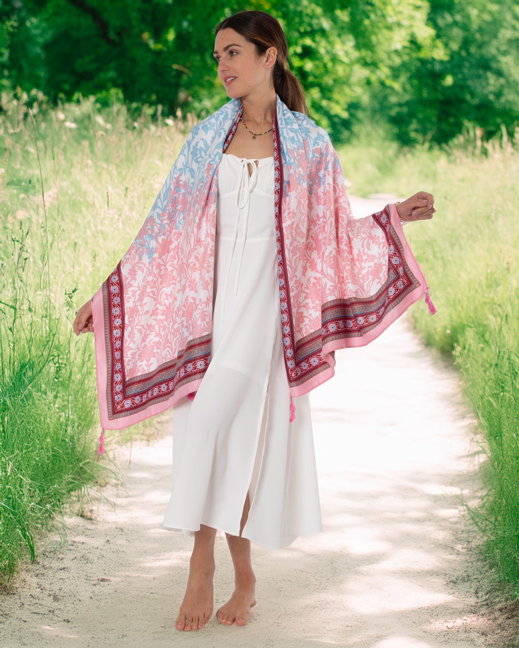 MayTree Modeschal leichter Strandschal Damen Boho 85 x180 pink, Sarong Pareo, (Stück, 1-St)