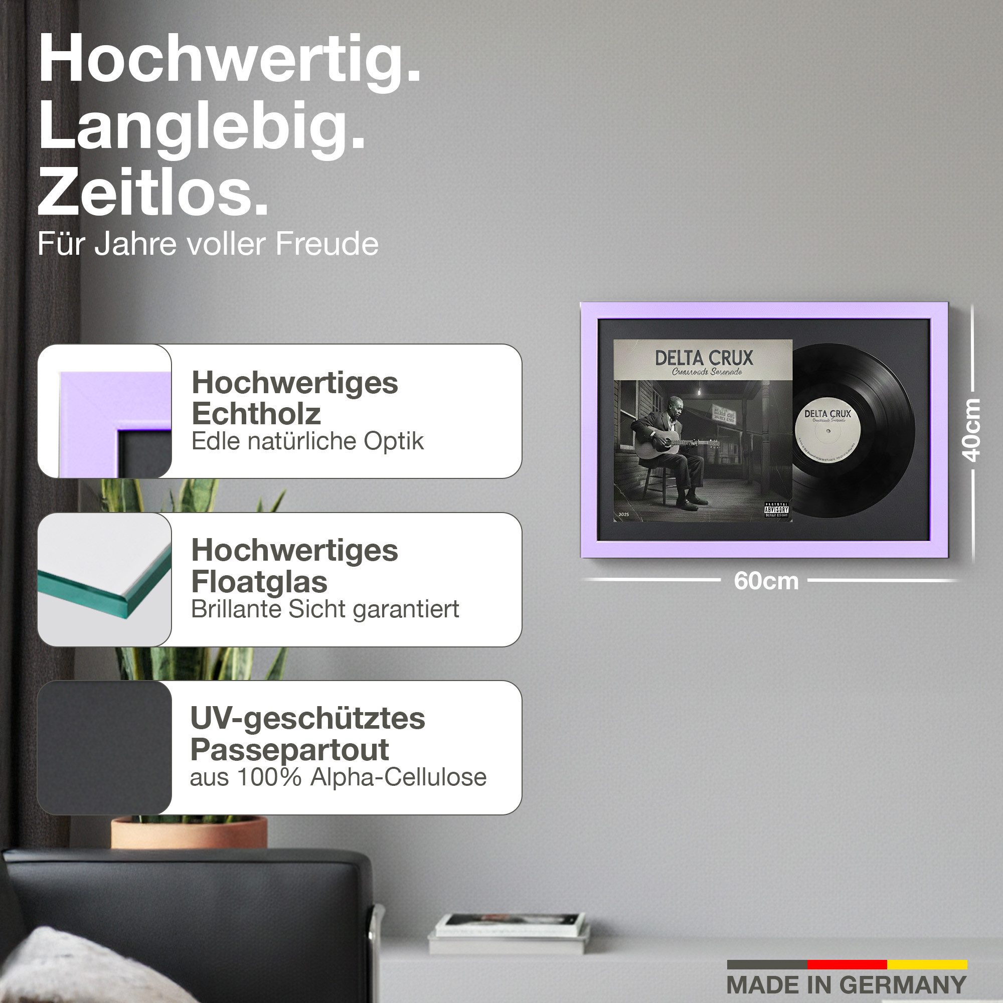 K-Möbel Bilderrahmen Schallplatten Rahmen für Vinyl und Cover, (1 St), mit Passepartout