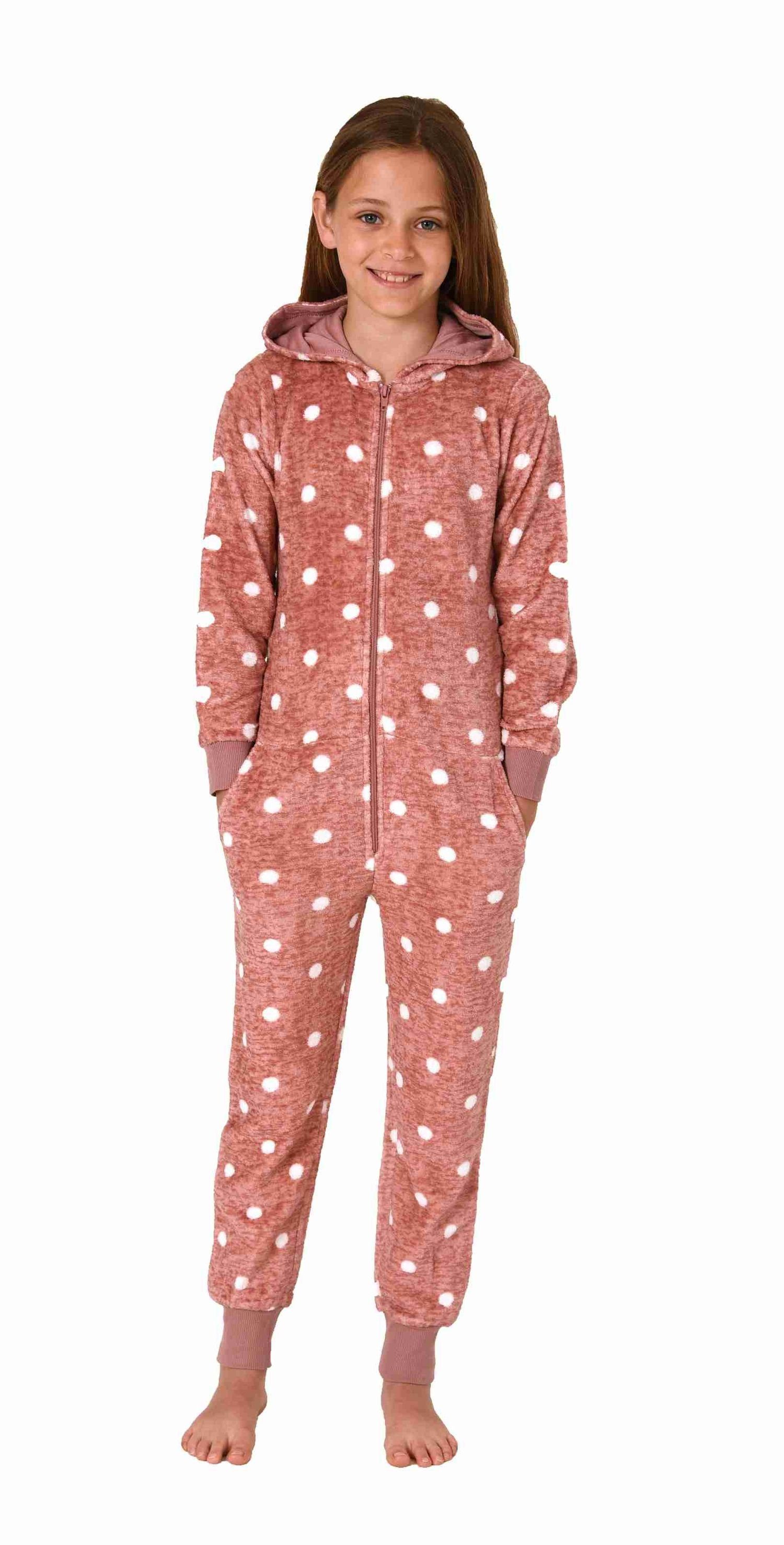 Normann Pyjama »Kuschelig warmer Mädchen Jumpsuit Schlafanzug Overall aus  Coralfleece in Tupfen Optik«