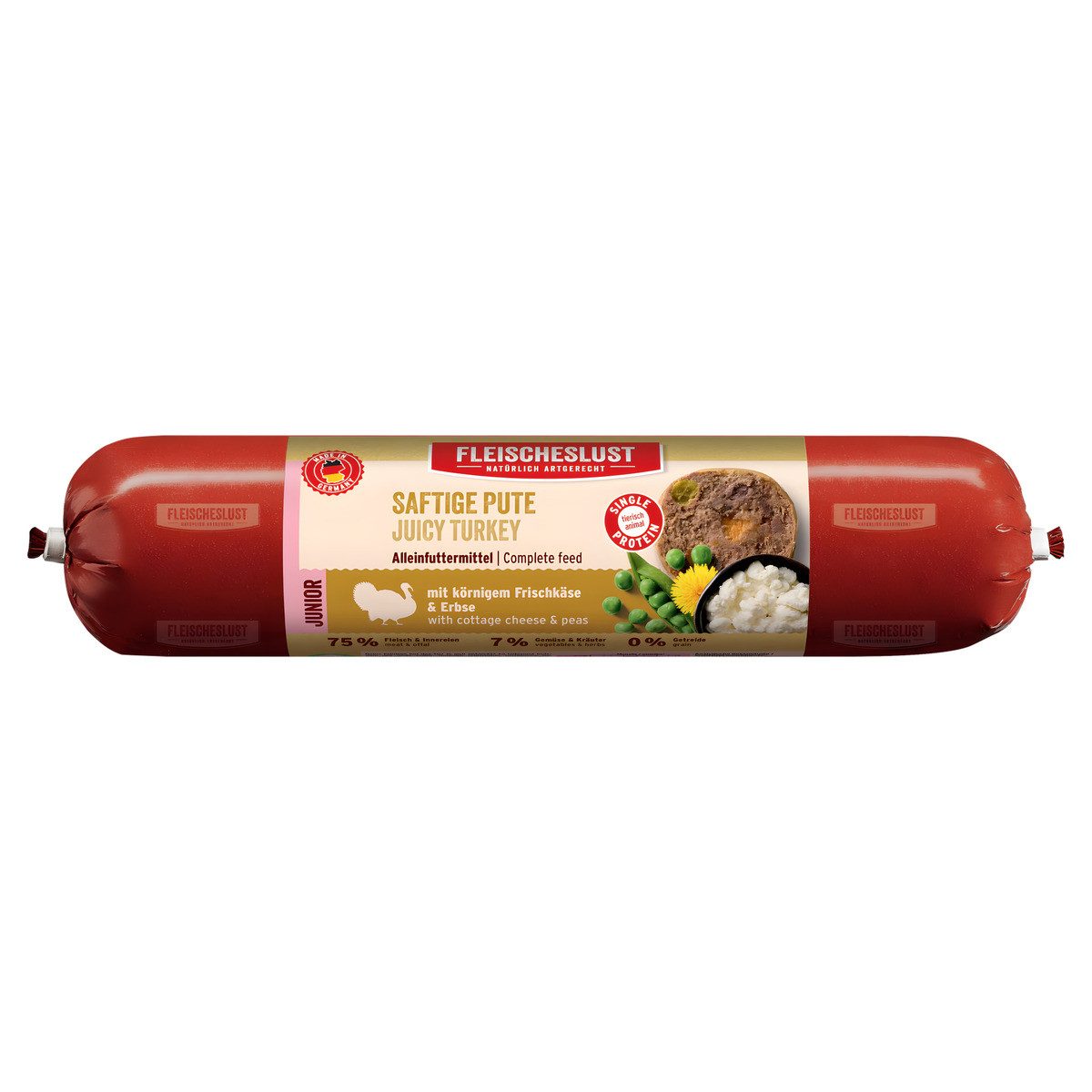 Fleischeslust Lifecycle Junior Saftige Pute mit körnigem Frischkäse & Erbse 800 g, Nassfutter für: Hund