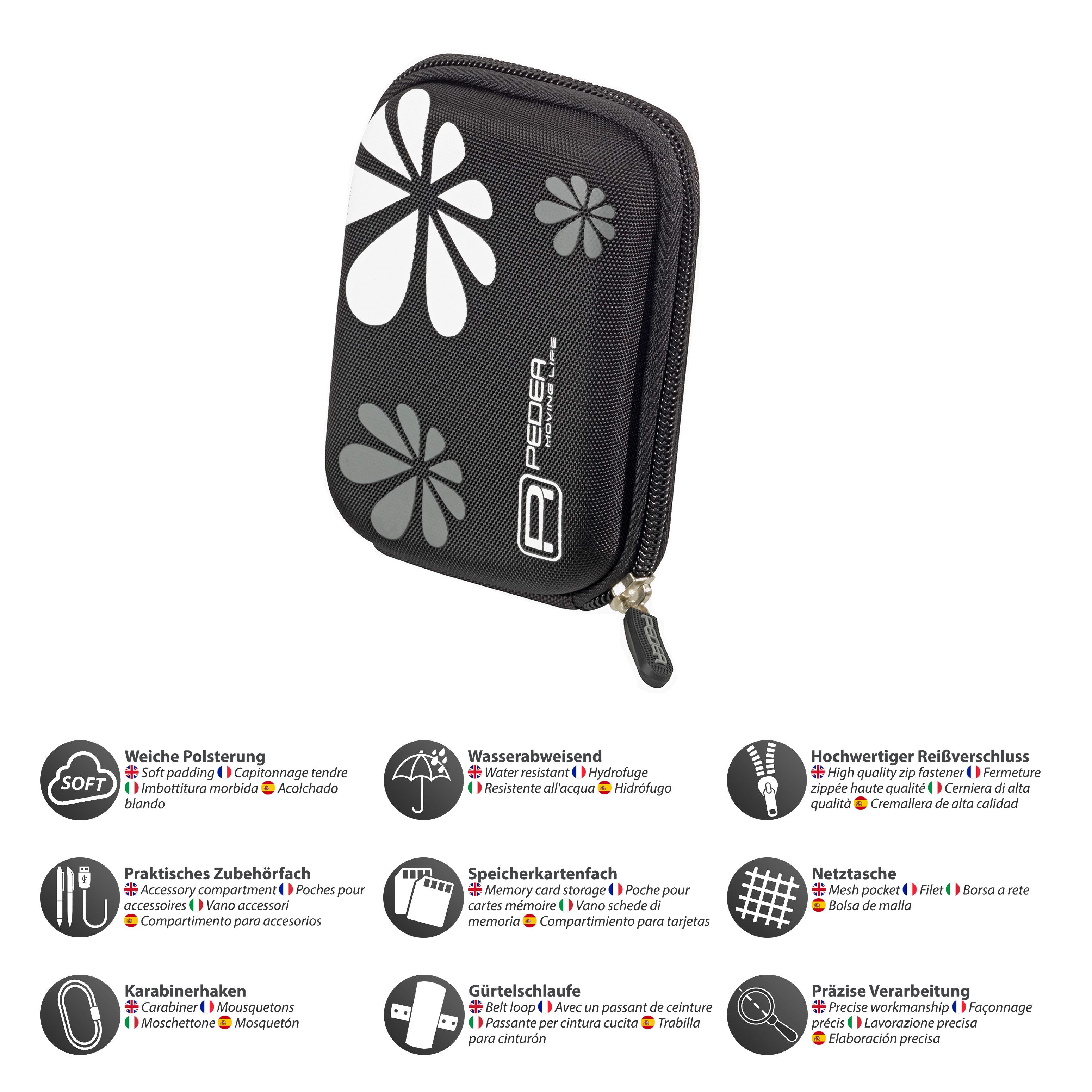 PEDEA Kameratasche Hardcase für Digitalkamera Kompaktkamera & Action Cams, Hardcase Schale, wasserabweisend, Zubehörfach, Karabine & Umhängeband