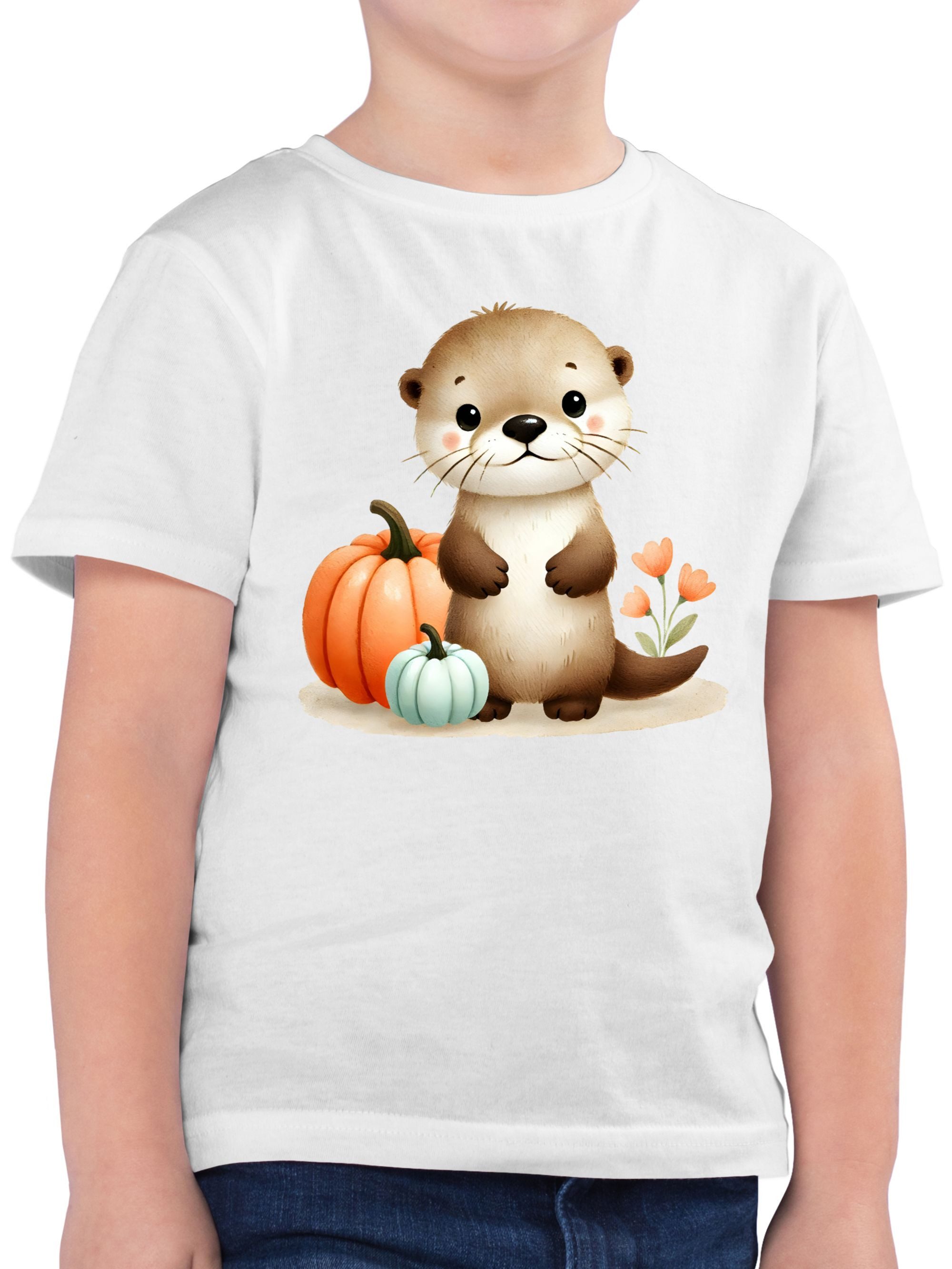 T-Shirt Süßer Otter mit Kürbis, Herbstliches Baby und Kinder Motiv, Niedlich