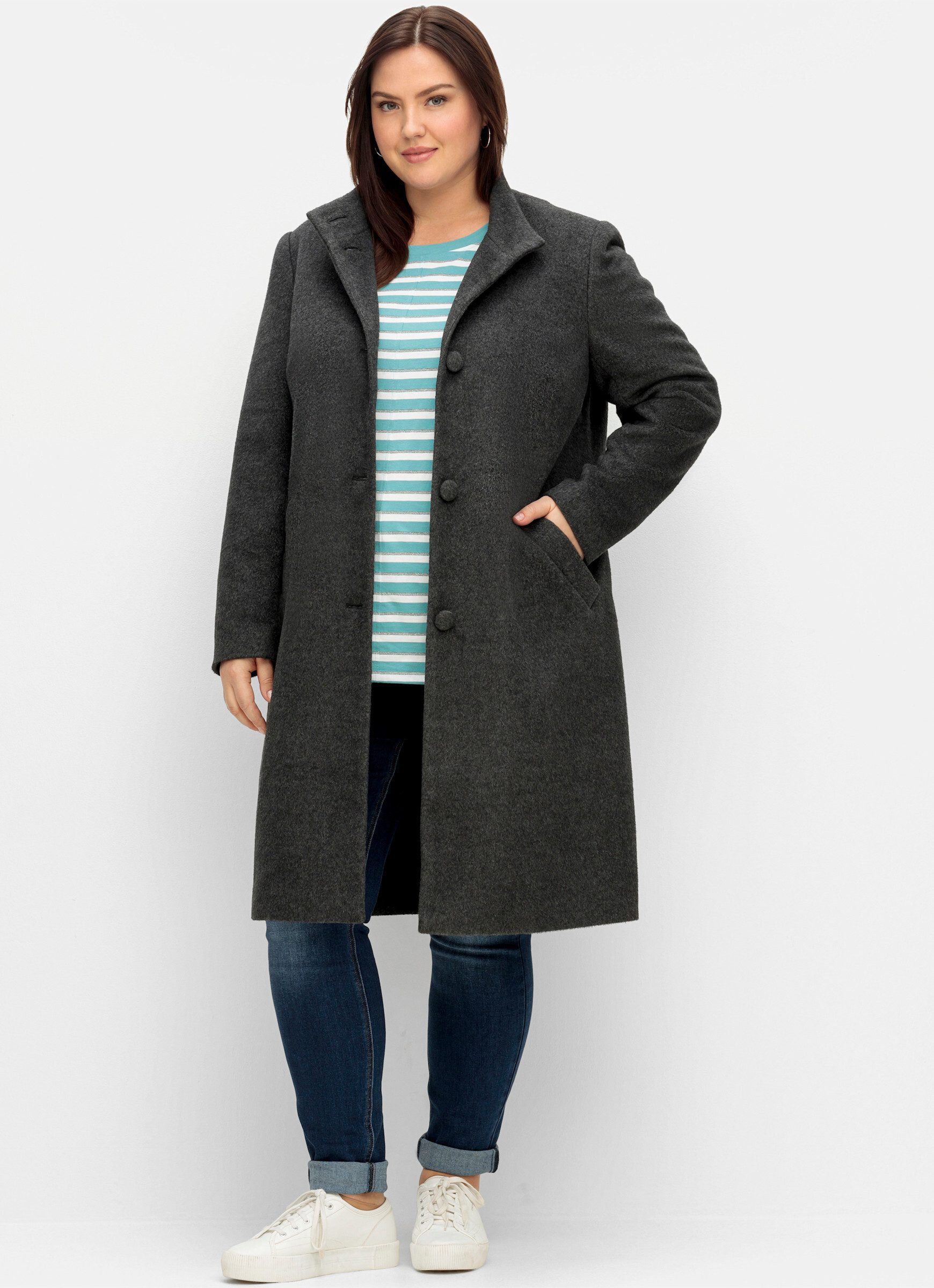 Sheego Langmantel Wintermantel . mit Stehkragen, in flauschiger Qualität günstig online kaufen