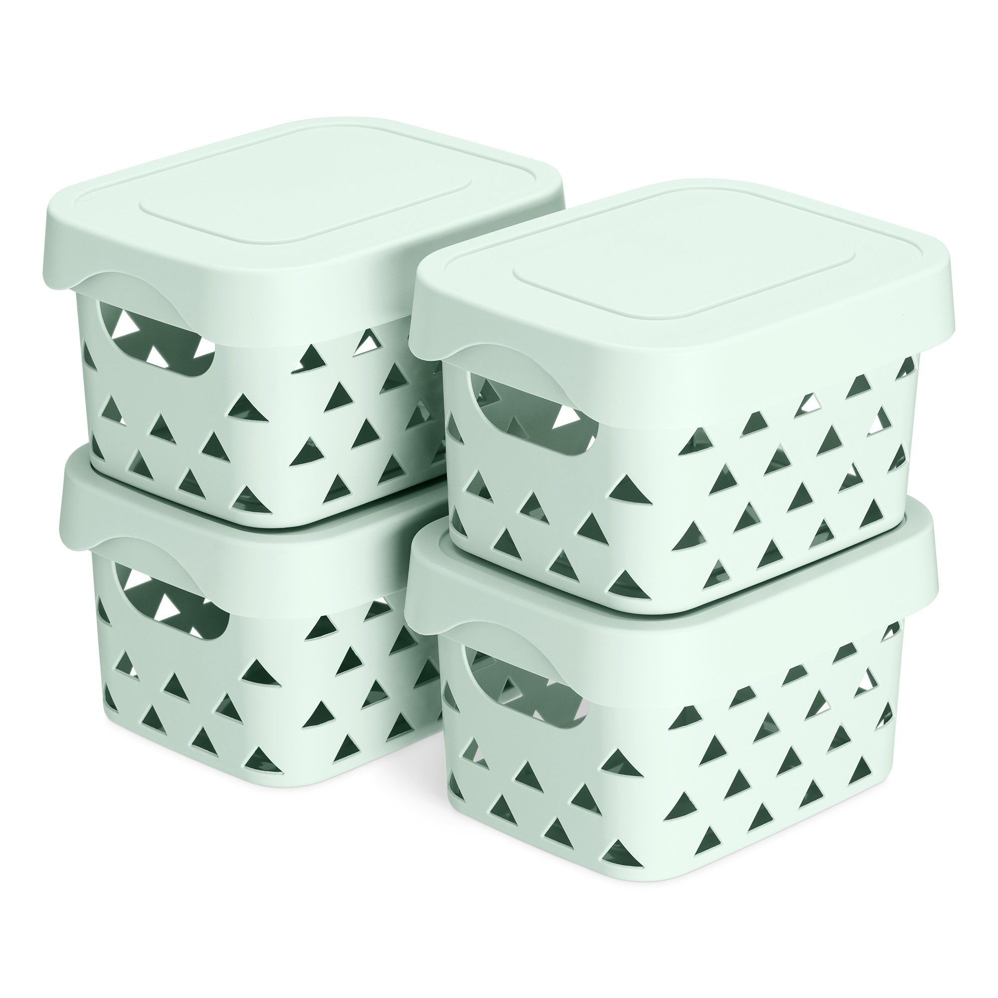 Navaris Aufbewahrungsbox, 4er Set Aufbewahrungsbox mit Deckel - Box aus  Kunststoff klein - 4x Storage Kiste stapelbar - atmungsaktive Aufbewahrung  Bad Regal - Mint Grün