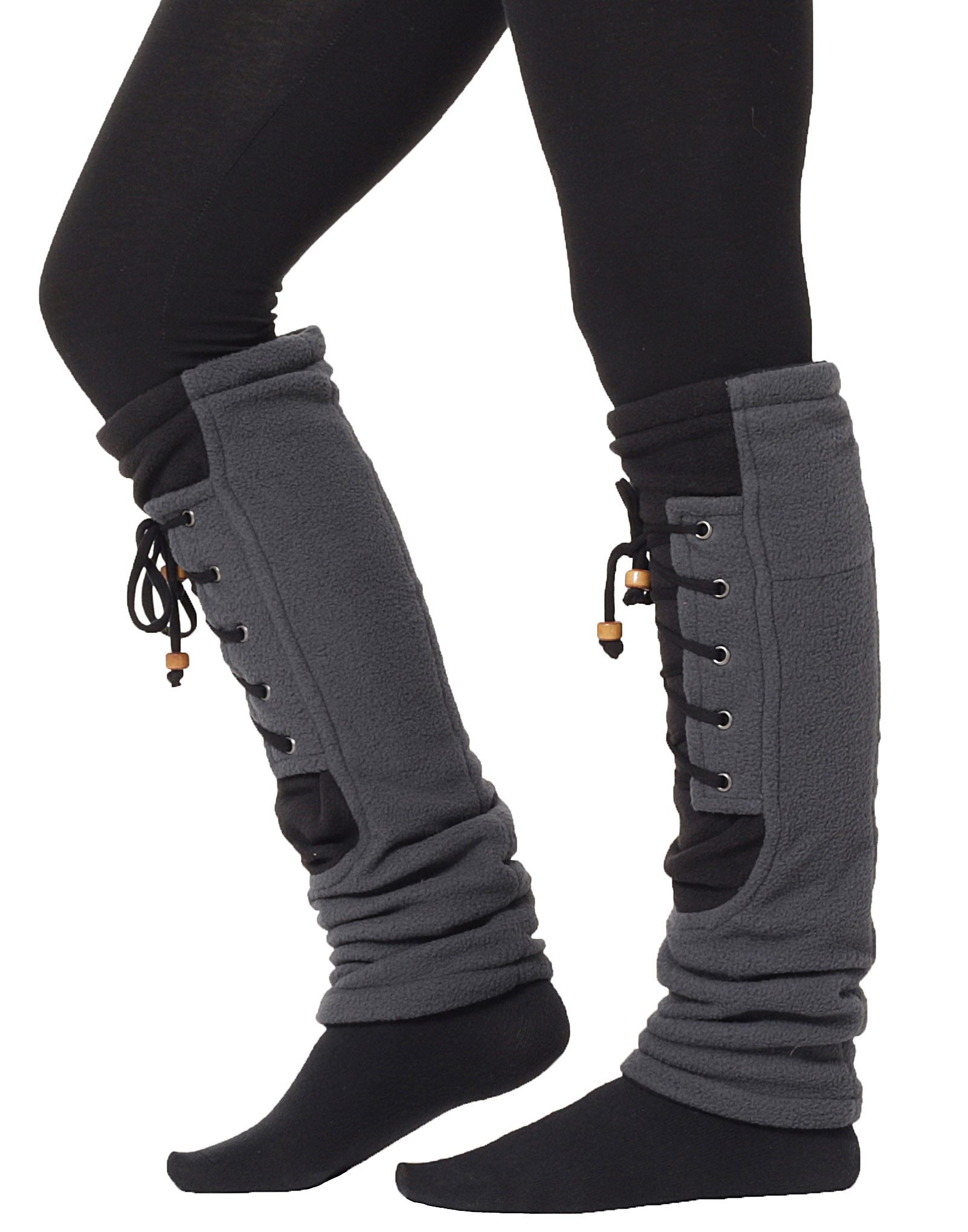 PUREWONDER Beinstulpen Stulpen Beinstulpen aus Fleece mit Schnürung, Beinwärmer Nr 29 Schwarz (1 Paar) Einheitsgröße