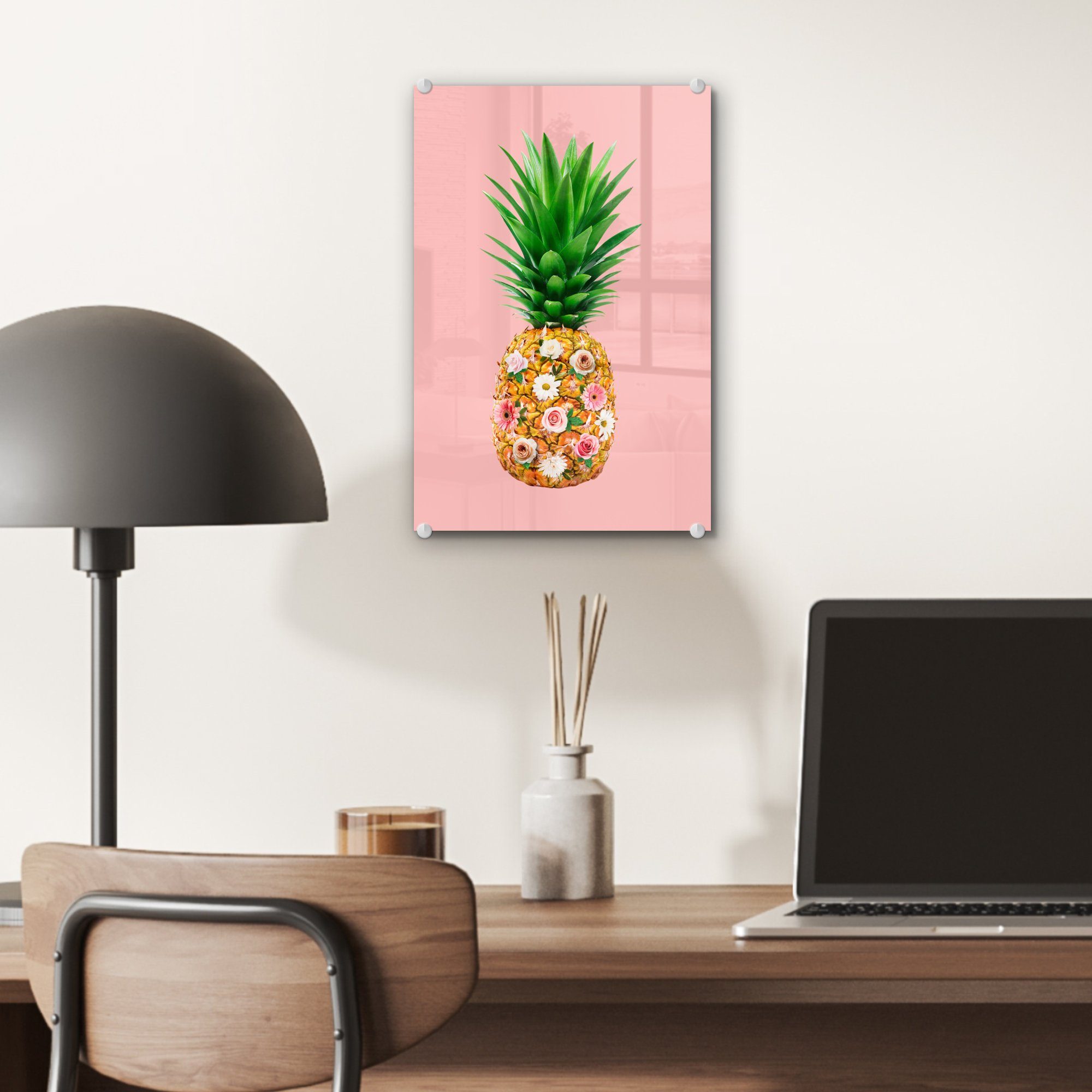 - Glas Foto Acrylglasbild Bilder Ananas Wanddekoration Wandbild Stilleben St), (1 - - auf - Blumen, auf - Glasbilder MuchoWow Glas
