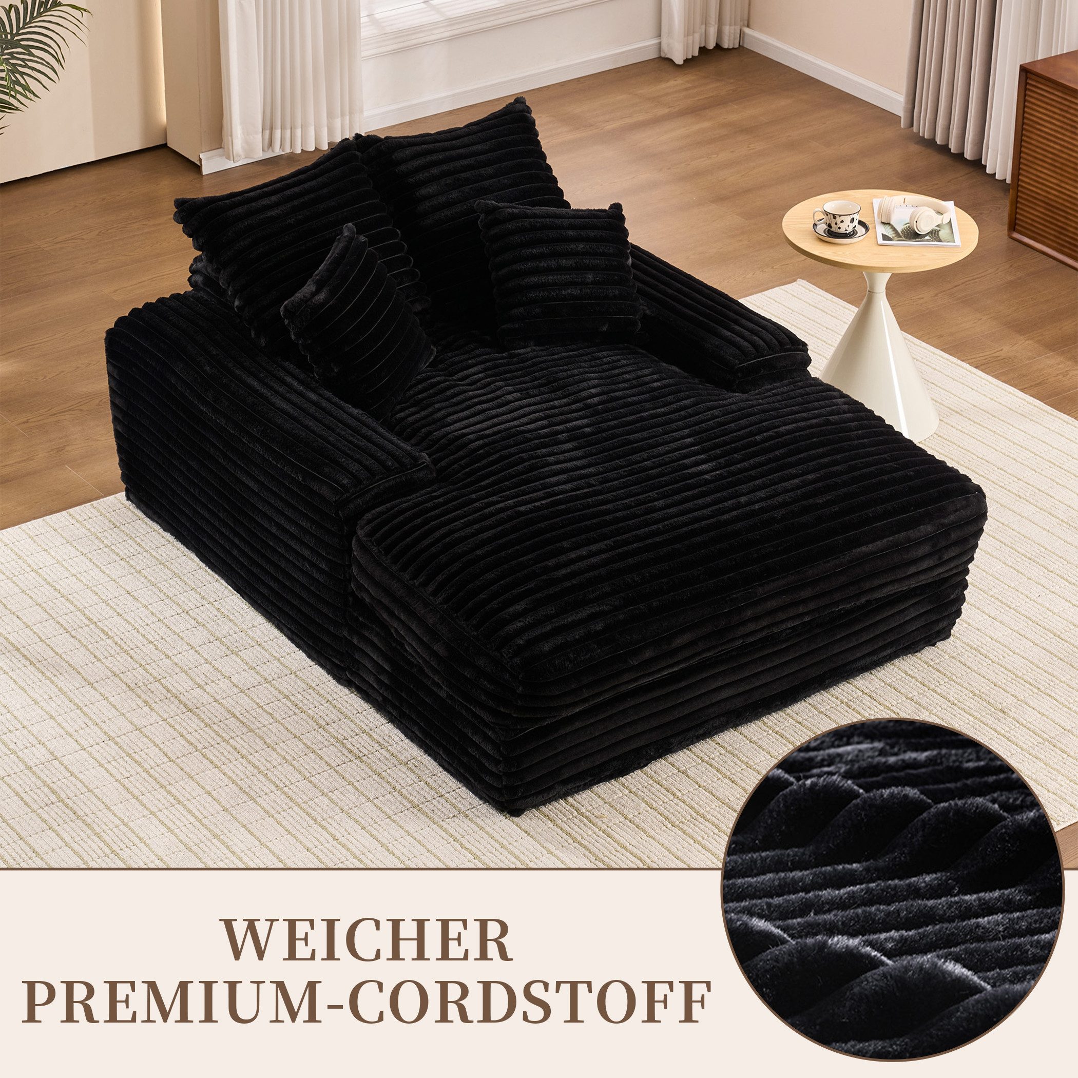 SeedWave Schlafsofa Kordstoff Gästesofa mit 26cm Breiter Armlehnen, 4 Abnehmbaren Kissen, Memory-Schaumfüllung