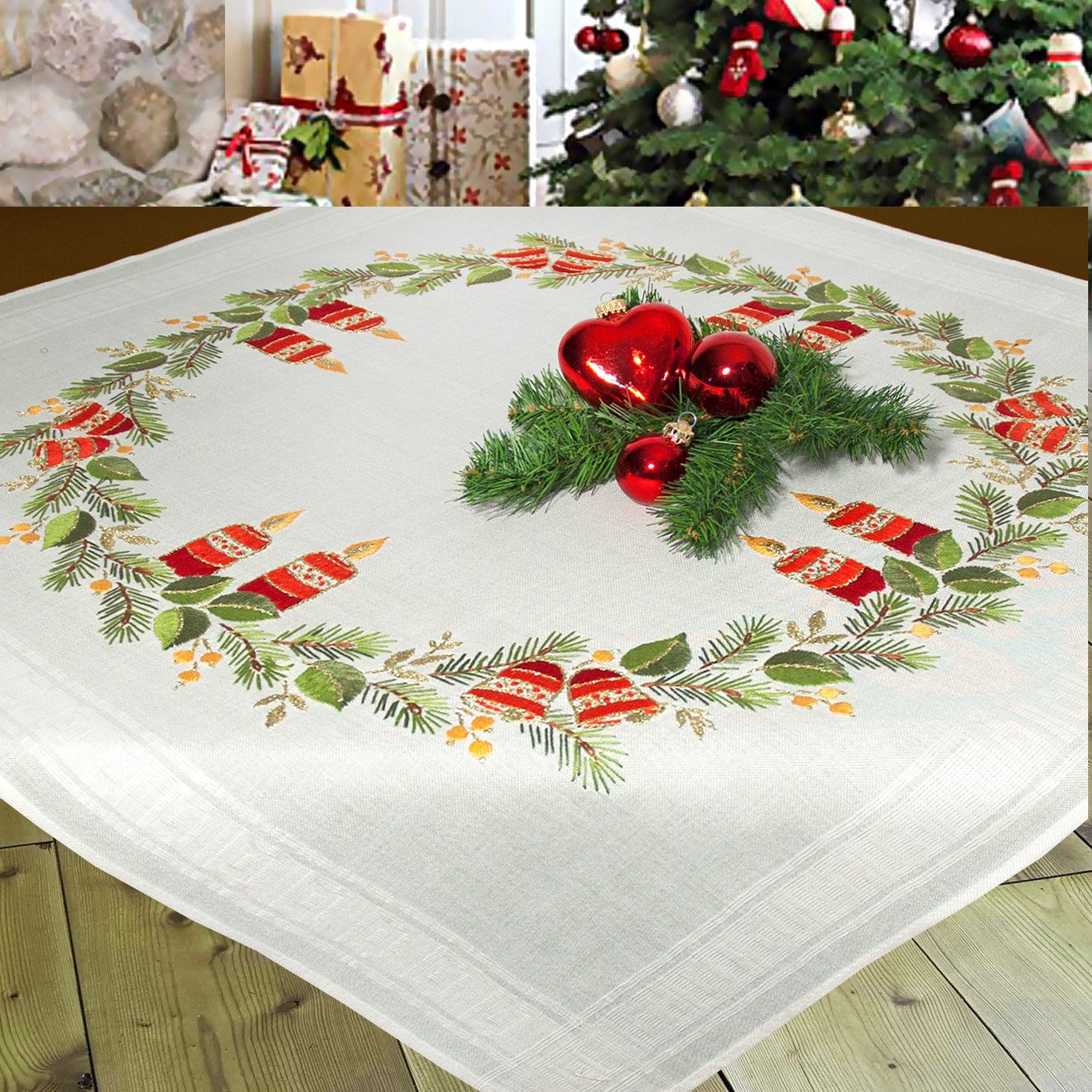 Delindo Lifestyle Kreativset Handarbeits-Stickpackung - Sticken im Spannstich - Weihnachts-Motive, Sticktechnik: Spannstich