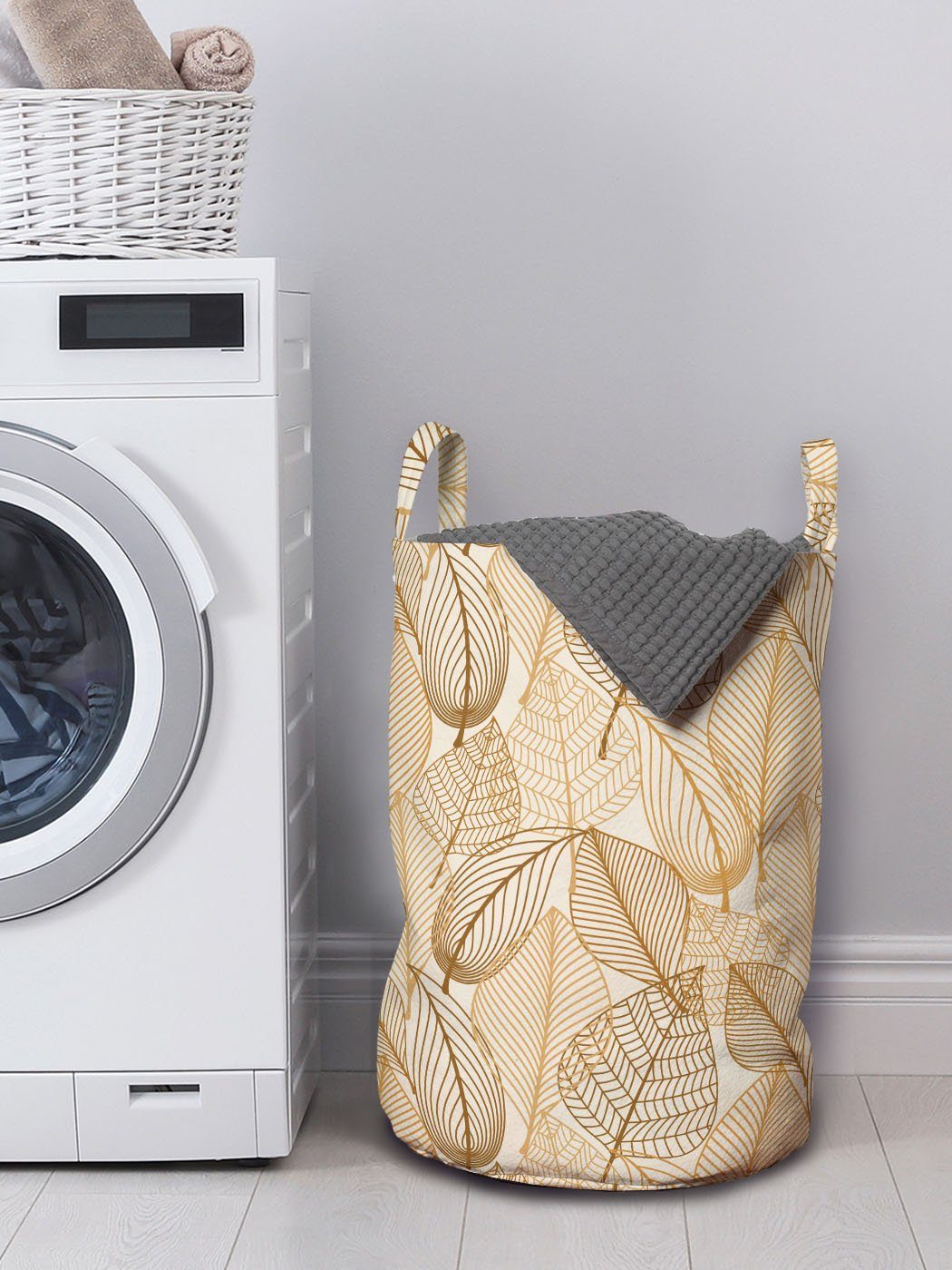 Wäschekorb Wäschesäckchen Waschsalons, Erdfarben Griffen Abakuhaus für Kordelzugverschluss mit Herbst-Blatt-Laub