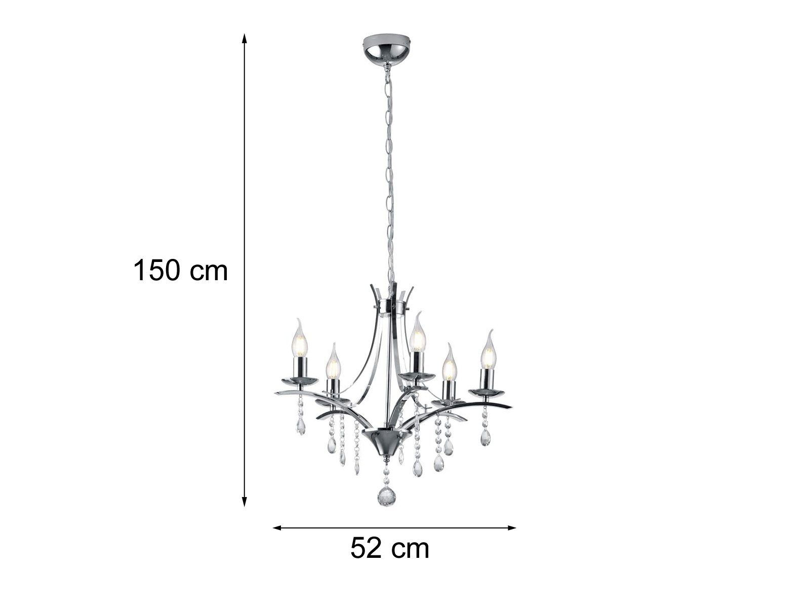 meineWunschleuchte LED wechselbar, warmweiß, Silber Kronleuchter, 52cm Ø LED modern-er 5-flammig, Kristall-lüster, Pendelleuchte