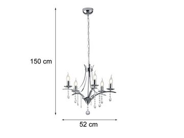 meineWunschleuchte LED Kronleuchter, LED wechselbar, warmweiß, modern-er Kristall-lüster, 5-flammig, Silber Ø 52cm Pendelleuchte