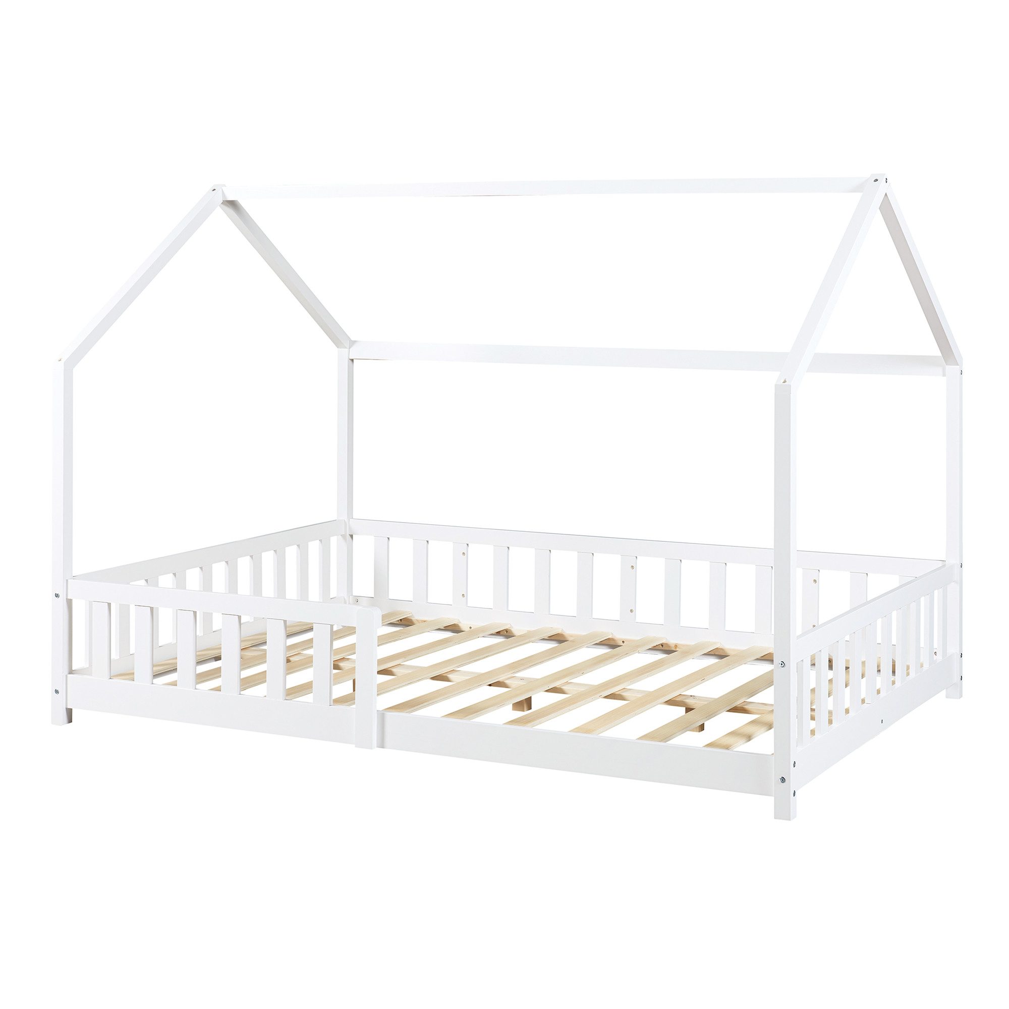 en.casa Hausbett, »Hesel« Montessori Bett Kiefernholz Weiß 140 x 200 cm