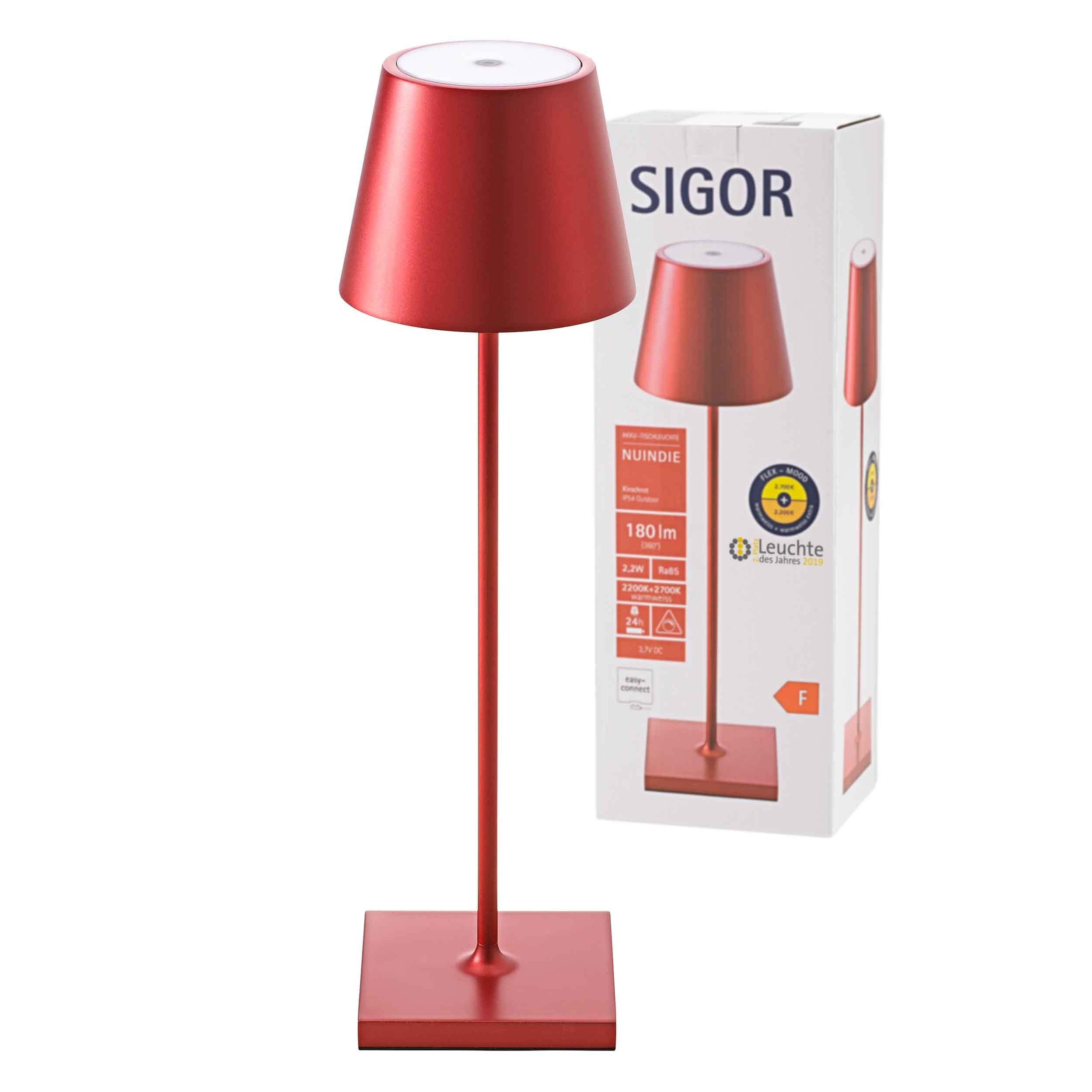 SIGOR Nuindie eloxiert LED Tischleuchte SIGOR Kirschrot Tischleuchte LED IP54 Akku-Tischleuchte