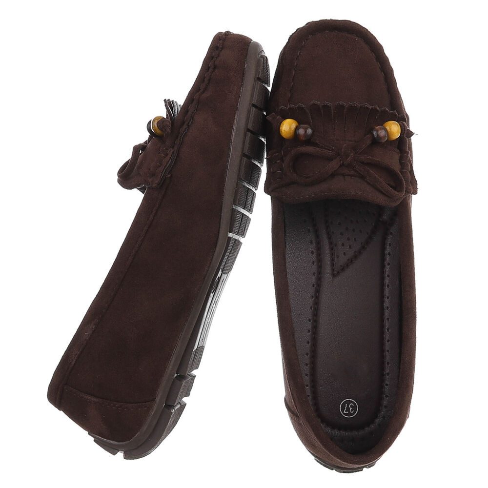 Ital-Design Bequemer Slipper mit Schleife für Damen, ideal für Freizeit Slipper (91554448) Flach Mokassins in Dunkelbraun – Bild 2 von 5