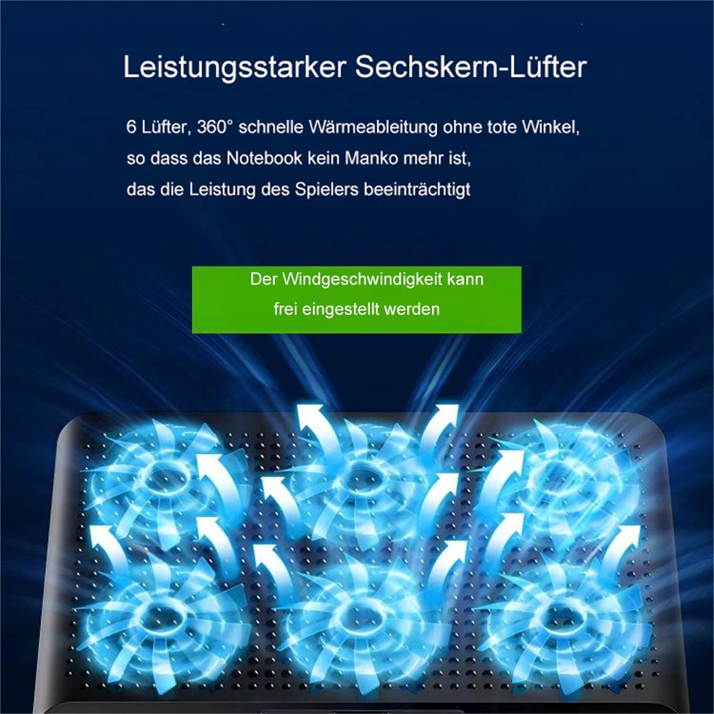 Toomoke Notebook-Kühler Notebook-Kühler,Laptop Kühler,6 Höhenverstellbar & Cooler Ständer, geeignet für Laptops bis 17 Zoll,6 Ventilatoren,Aluminiumlegierung