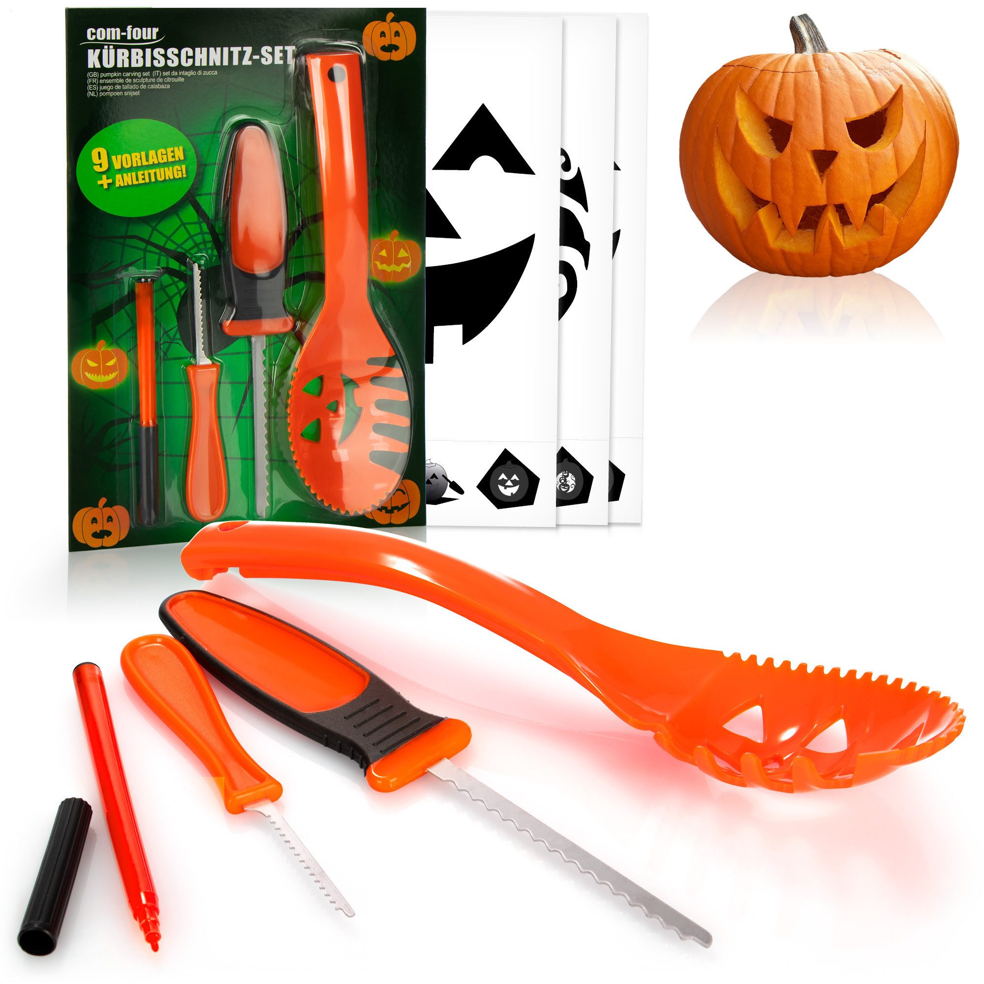 com-four Schälmesser Kürbis Schnitz-Set für Halloween, Schneide-Werkzeuge