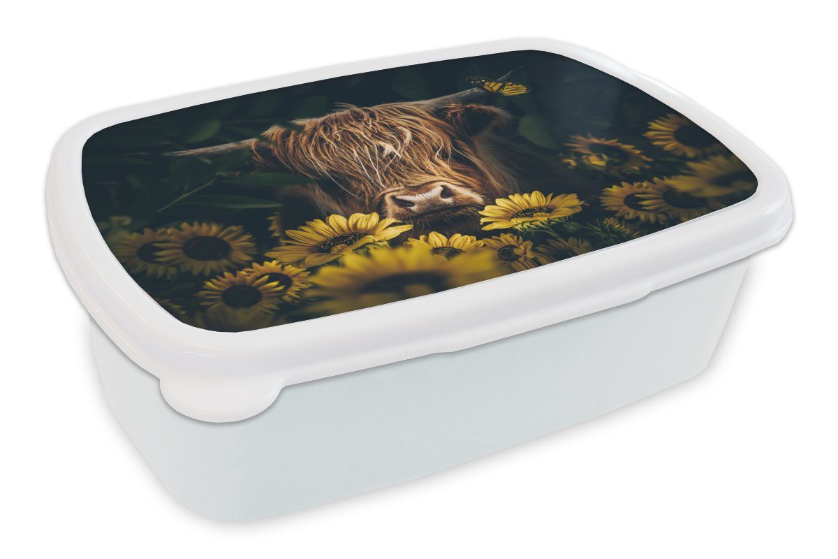 Lunchbox für und Jungs für Tiere, Kunststoff, Kuh - Kinder und Schottische Brotdose, Botanisch Blumen - (2-tlg), weiß Mädchen - Brotbox Erwachsene, MuchoWow Highlander -